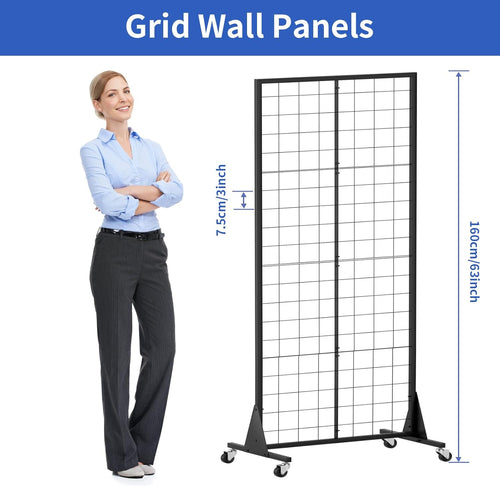 2'x5.5' Ft Gridwall Panel Display Stands Heavy Duty Floor Standing Retail Display Rack with Triangle Base for Retail Art Show With 10 Hooks