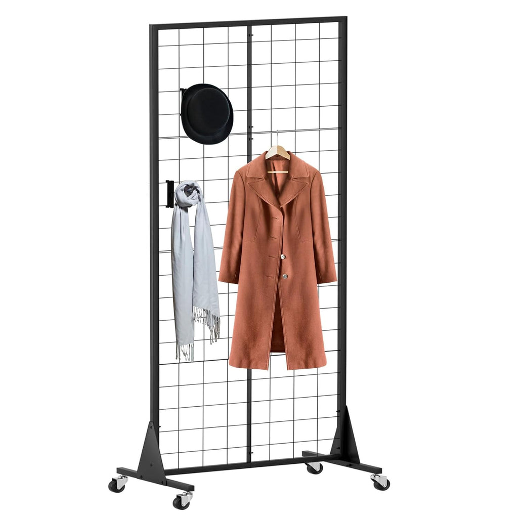 2'x5.5' Ft Gridwall Panel Display Stands Heavy Duty Floor Standing Retail Display Rack with Triangle Base for Retail Art Show With 10 Hooks