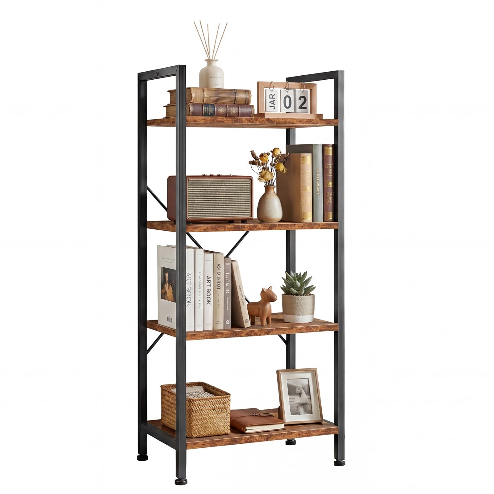 5 Tier Bookshelf, Free Standing Wooden Bookcase with Open Storage Shelves with Metal Frame, Sturdy Shelf Organization Display Rack for Living Room, Bedroom, Home Office, 62.2" Tall, Black