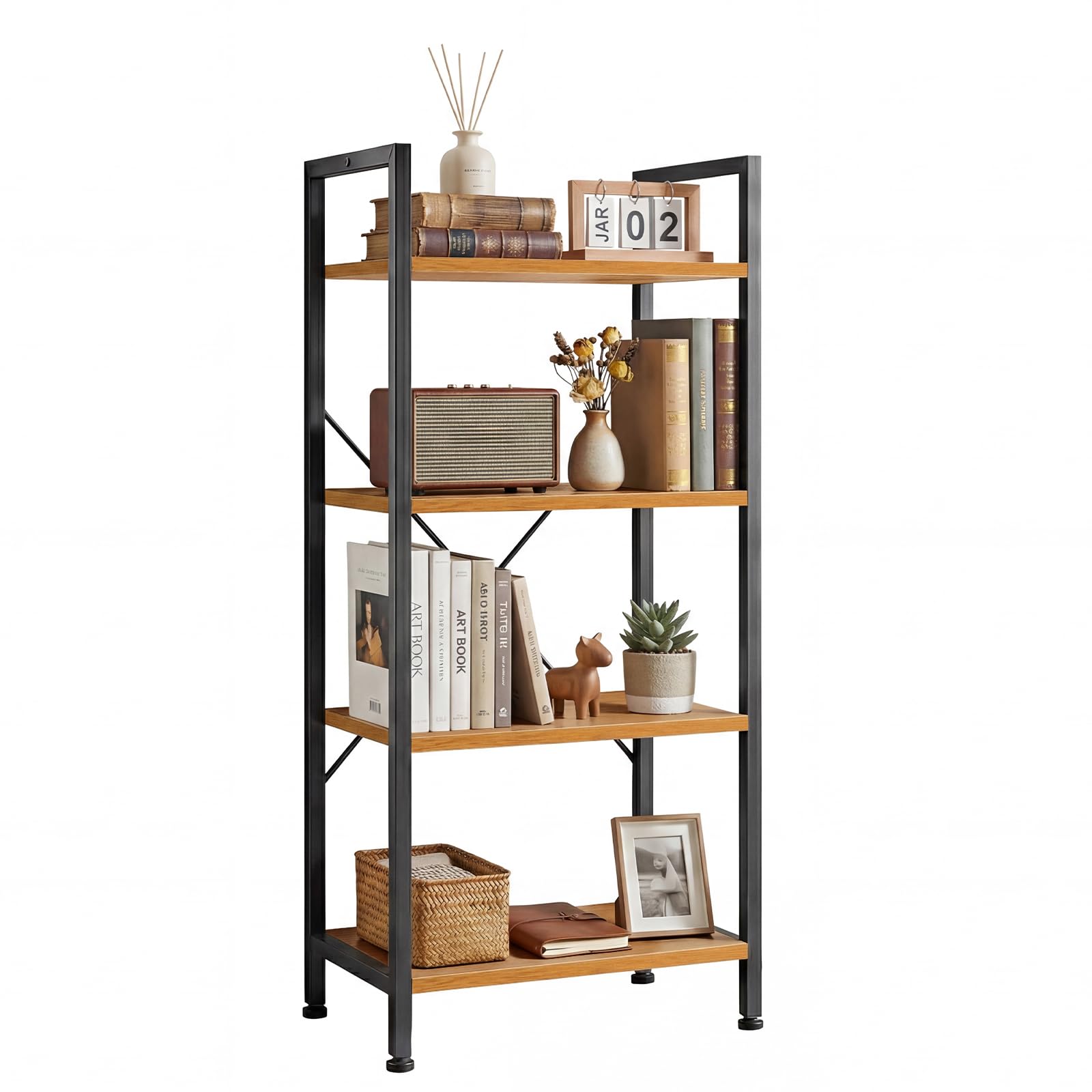 5 Tier Bookshelf, Free Standing Wooden Bookcase with Open Storage Shelves with Metal Frame, Sturdy Shelf Organization Display Rack for Living Room, Bedroom, Home Office, 62.2" Tall, Black