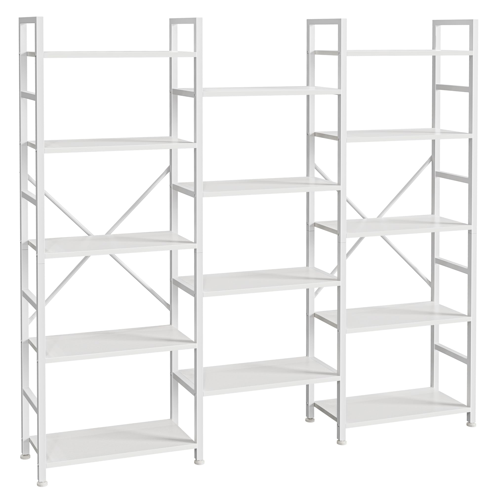 SUPERJARE Triple Bookshelf, Bookcase with 11 Open Display Shelves, Wide Book Shelf Book Case for Home & Office, 4 Tier, Brown