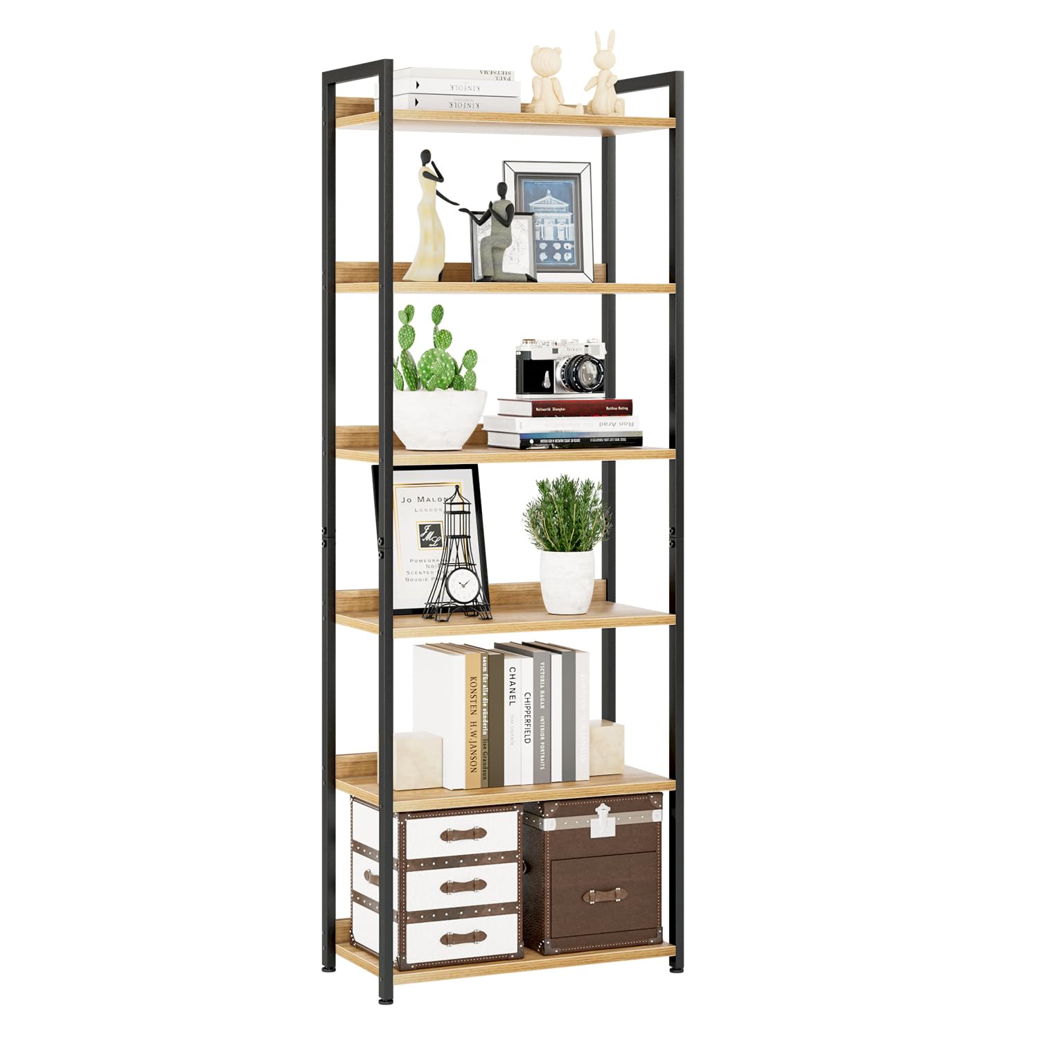 NUMENN Bookshelf, 5 Tier Bookshelves, Home Office Bookcase Shelf Storage Organizer, Free Standing Storage Shelving Unit for Bedroom, Living Room and Home Office, Vintage