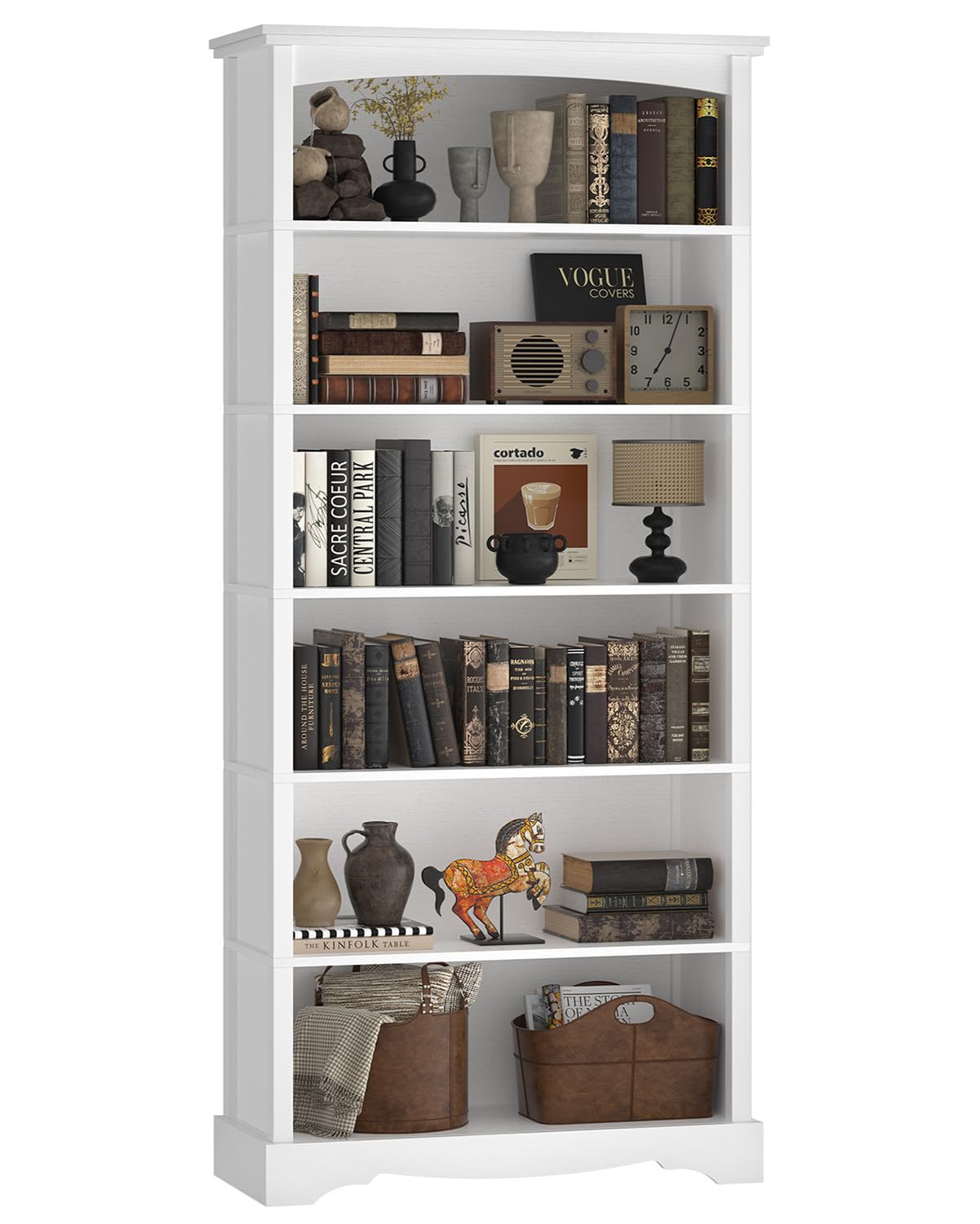TVU 5-Tier Wooden Bookshelf, 65 Inch Tall Bookshelf with Storage, Floor Standing Modern Style Display Bookcase for Living Room, Office, Study Room, Entryway, Brown
