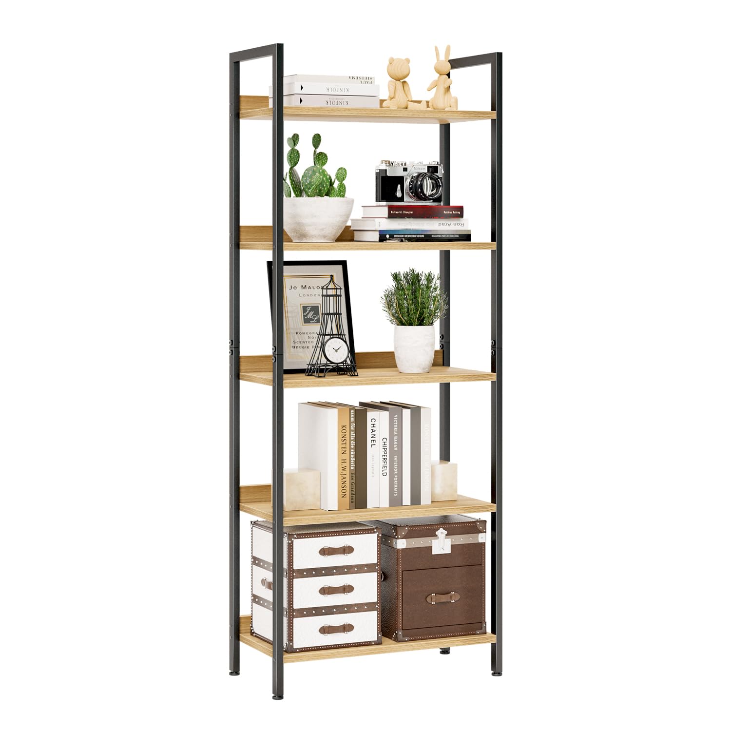 NUMENN Bookshelf, 5 Tier Bookshelves, Home Office Bookcase Shelf Storage Organizer, Free Standing Storage Shelving Unit for Bedroom, Living Room and Home Office, Vintage