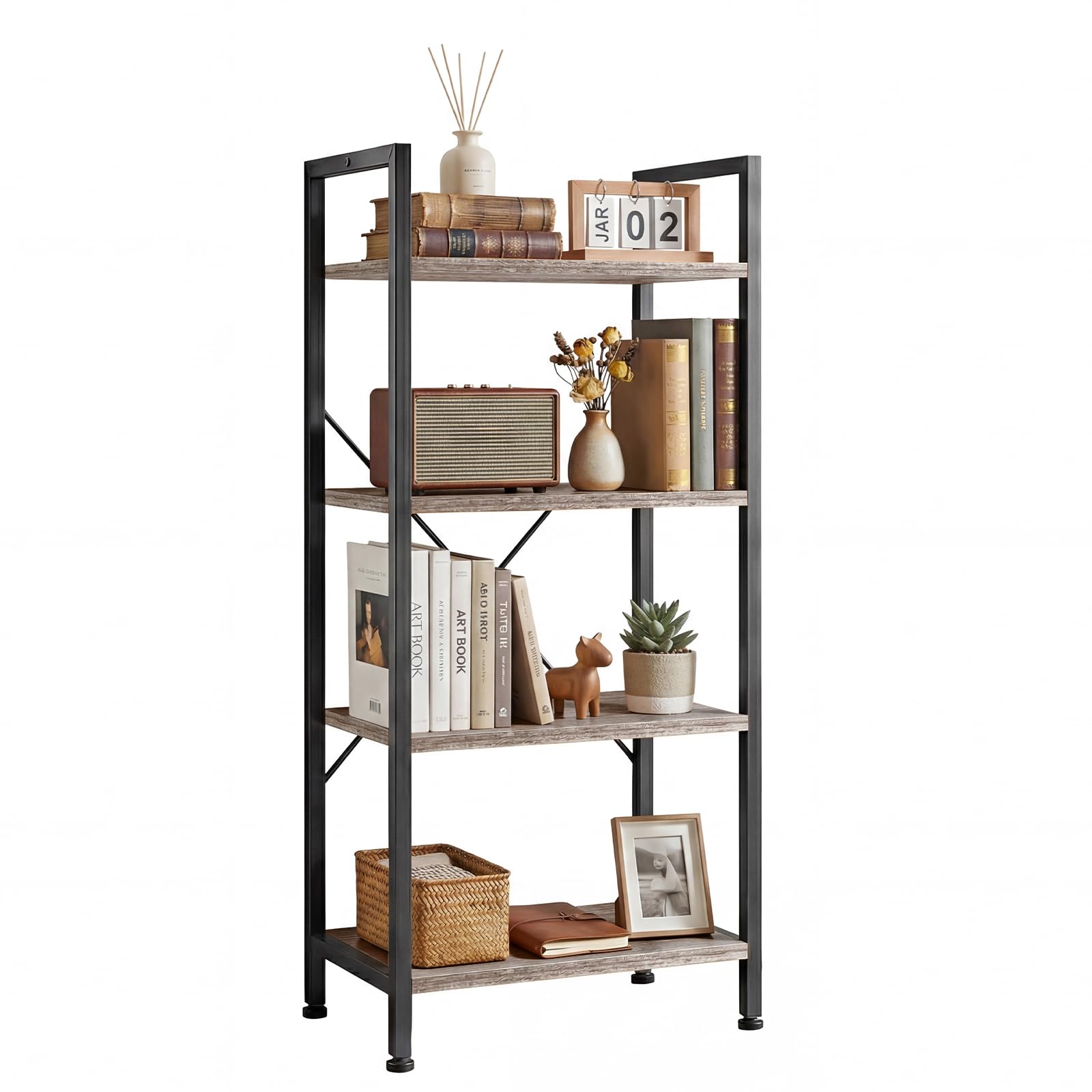 5 Tier Bookshelf, Free Standing Wooden Bookcase with Open Storage Shelves with Metal Frame, Sturdy Shelf Organization Display Rack for Living Room, Bedroom, Home Office, 62.2" Tall, Black