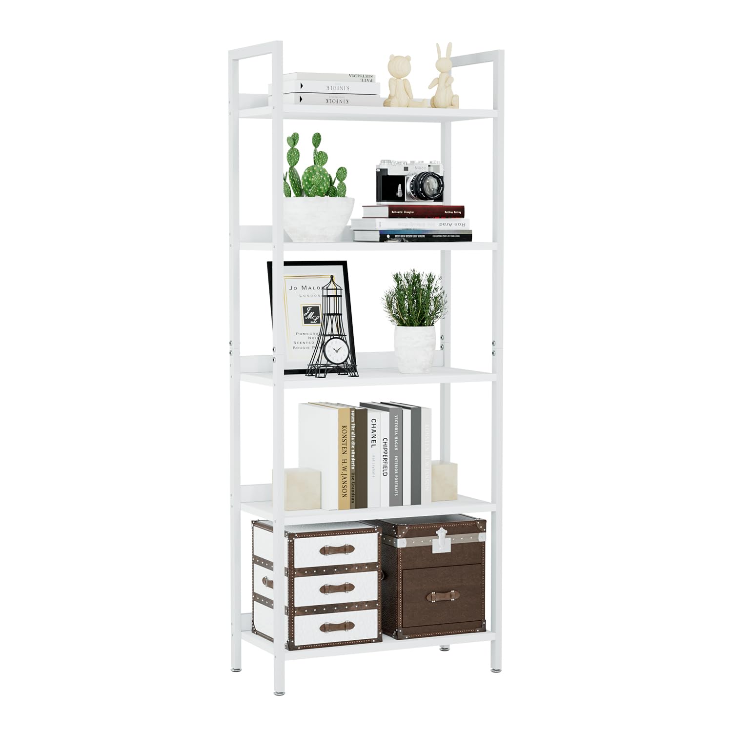 NUMENN Bookshelf, 5 Tier Bookshelves, Home Office Bookcase Shelf Storage Organizer, Free Standing Storage Shelving Unit for Bedroom, Living Room and Home Office, Vintage
