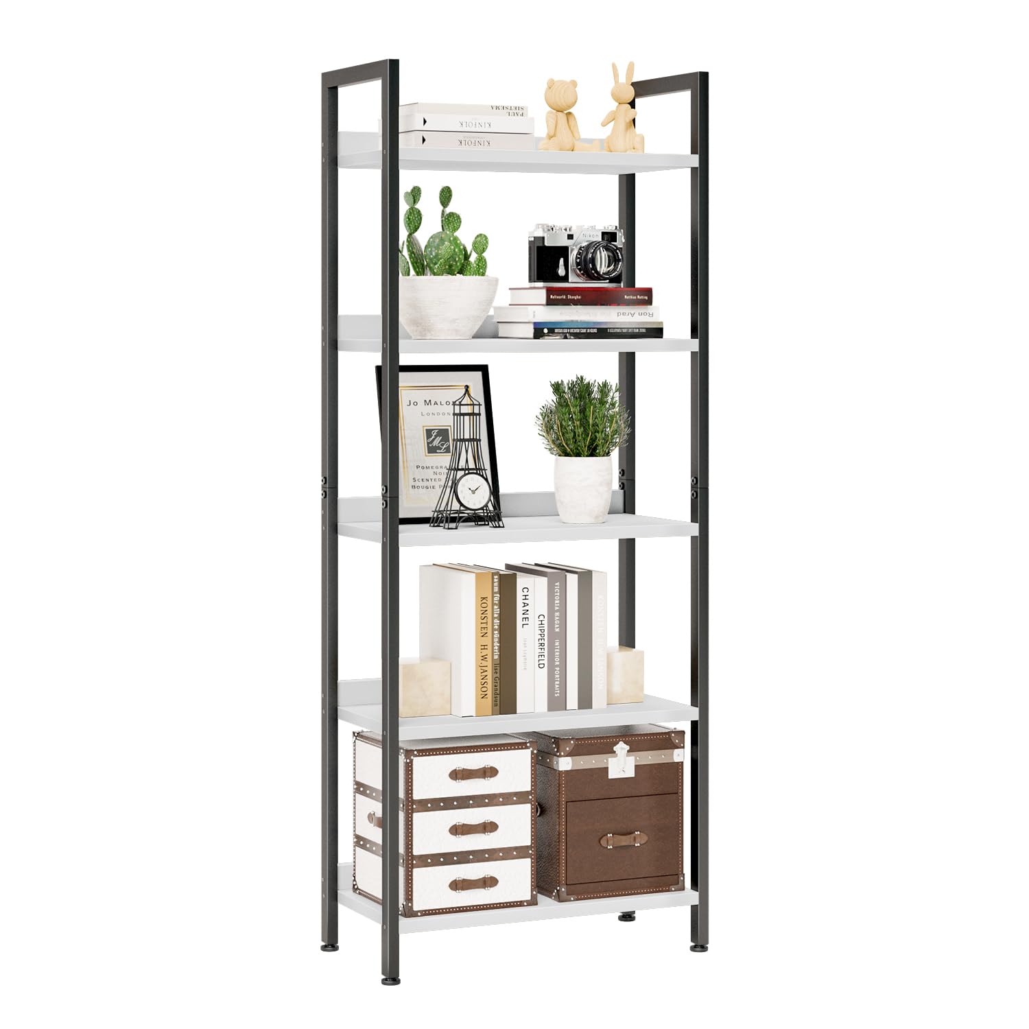 NUMENN Bookshelf, 5 Tier Bookshelves, Home Office Bookcase Shelf Storage Organizer, Free Standing Storage Shelving Unit for Bedroom, Living Room and Home Office, Vintage