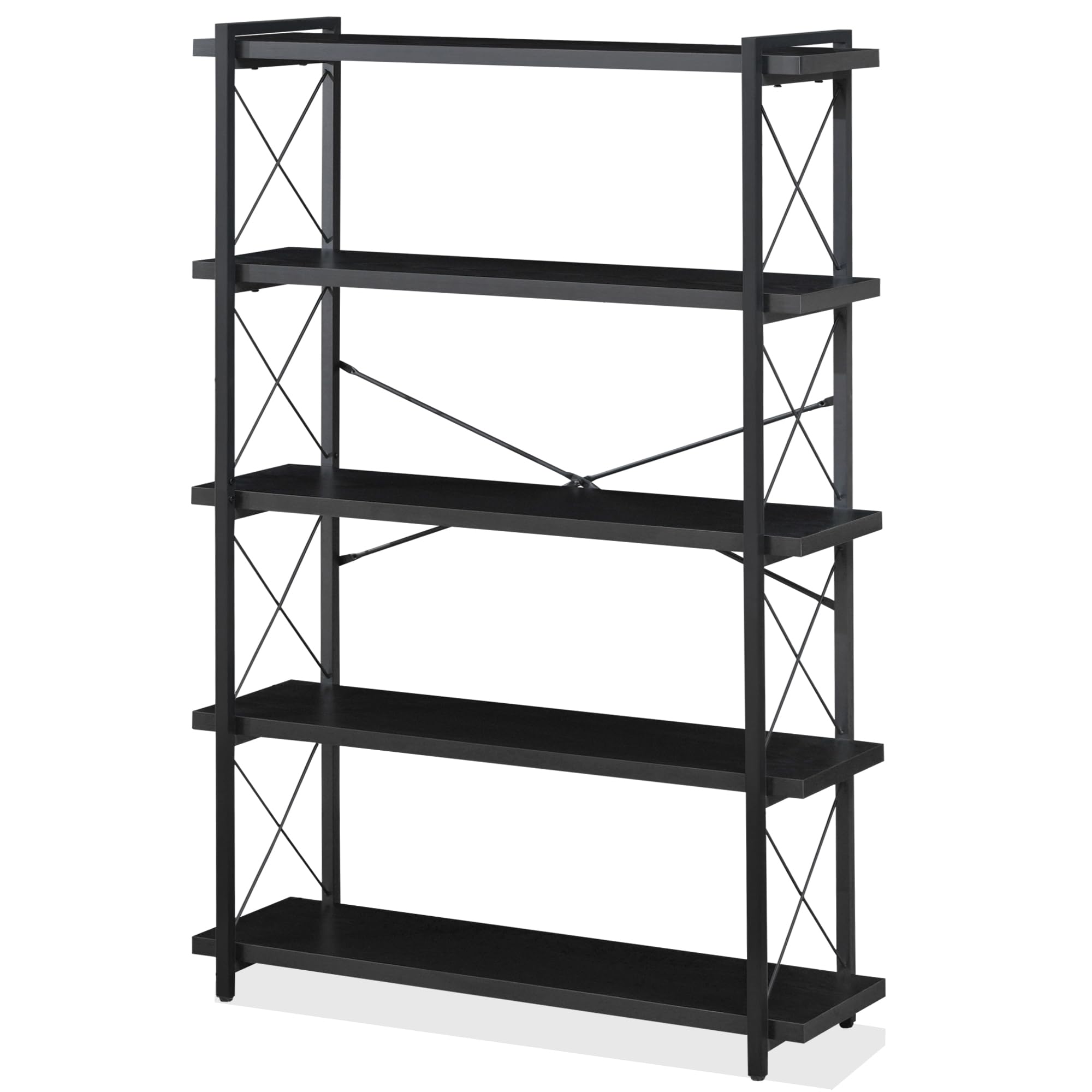 HCHQHS Bookshelf, 3-Tier Industrial Bookcase, Rustic Open Book Shelf, Wood and Metal Horizontal Bookshelves
