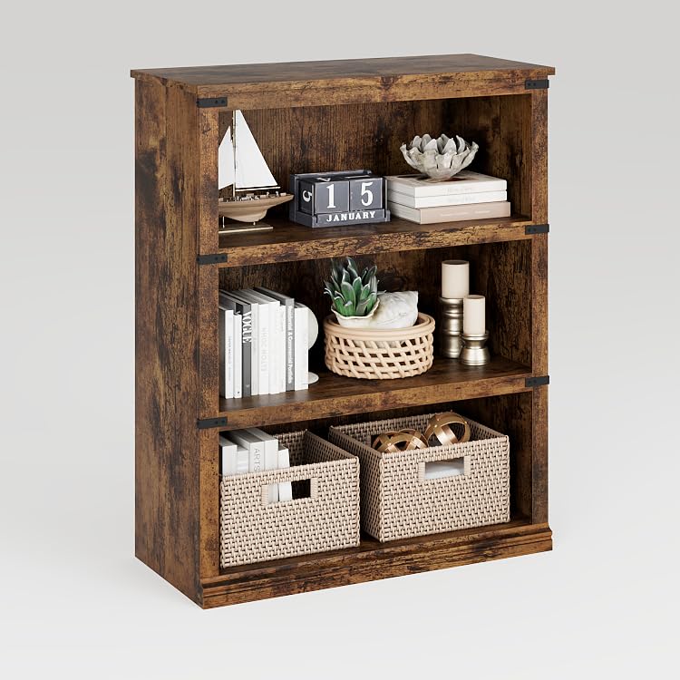 IDEALHOUSE 5 Tier Bookcase, Farmhouse Book Shelf with Storage Open Display Bookshelves, 67.4" Tall Book Case Wooden 5 Shelf Bookcase Home Decor Furniture for Home Office, Living Room- Reddish Brown