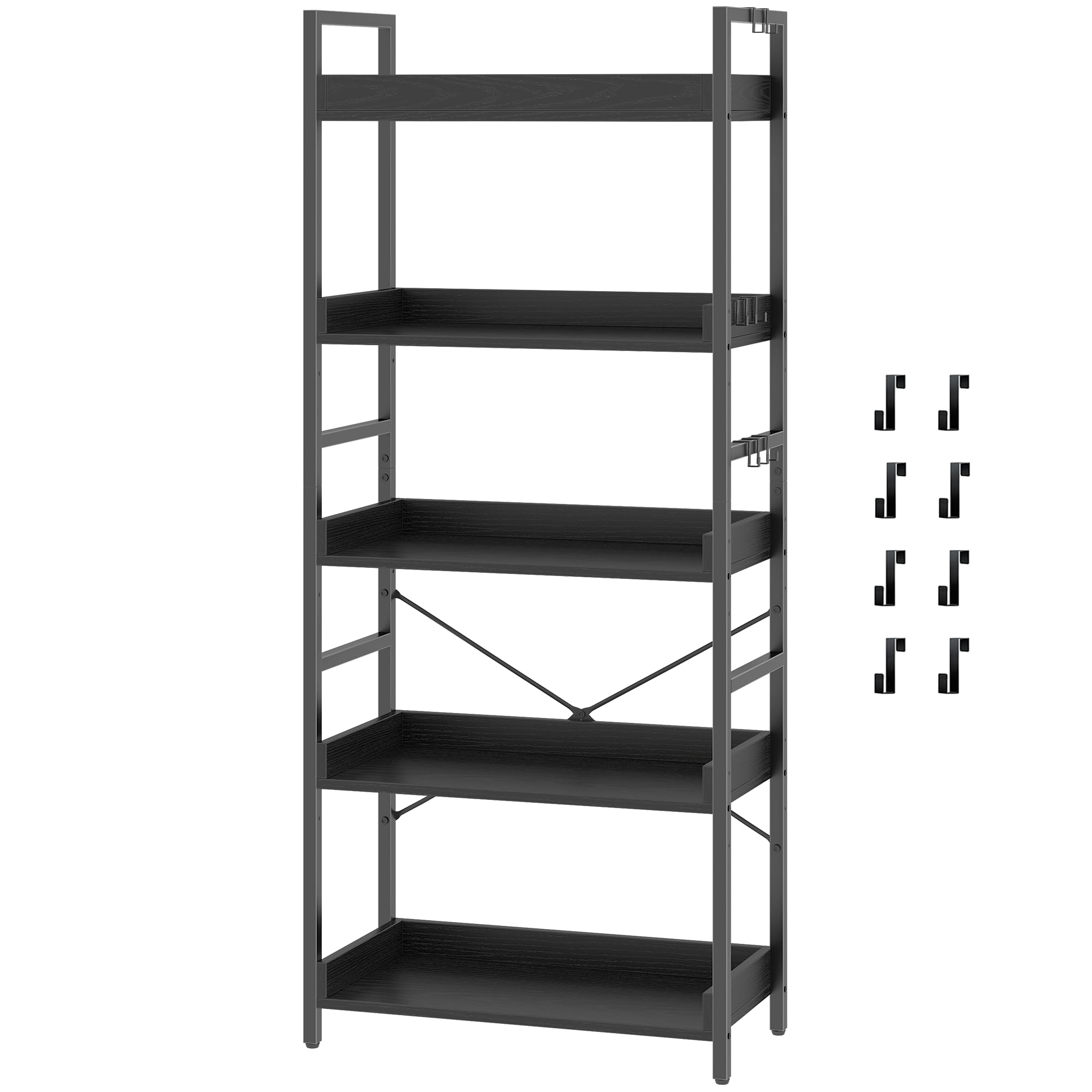 HCHQHS Adjustable 6 Tier Open Bookcase, Rustic Farmhouse Book Shelves, Industrial Wood and Black Metal Bookshelves, Mid Century Bookcase for Home Office Living Room Bedroom