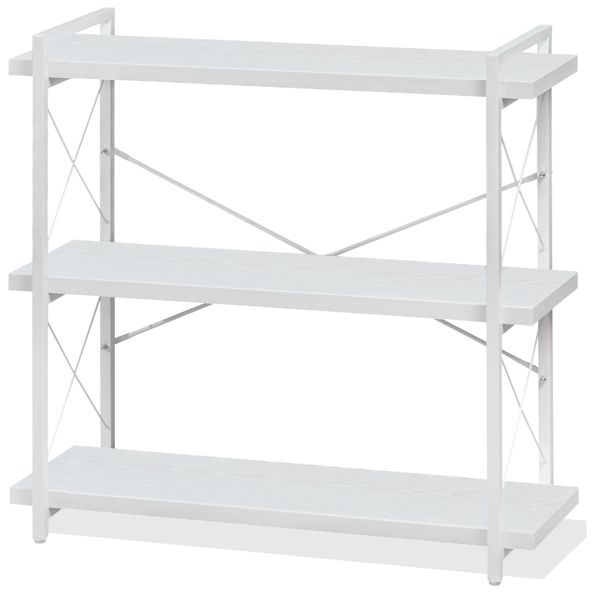 HCHQHS Bookshelf, 3-Tier Industrial Bookcase, Rustic Open Book Shelf, Wood and Metal Horizontal Bookshelves