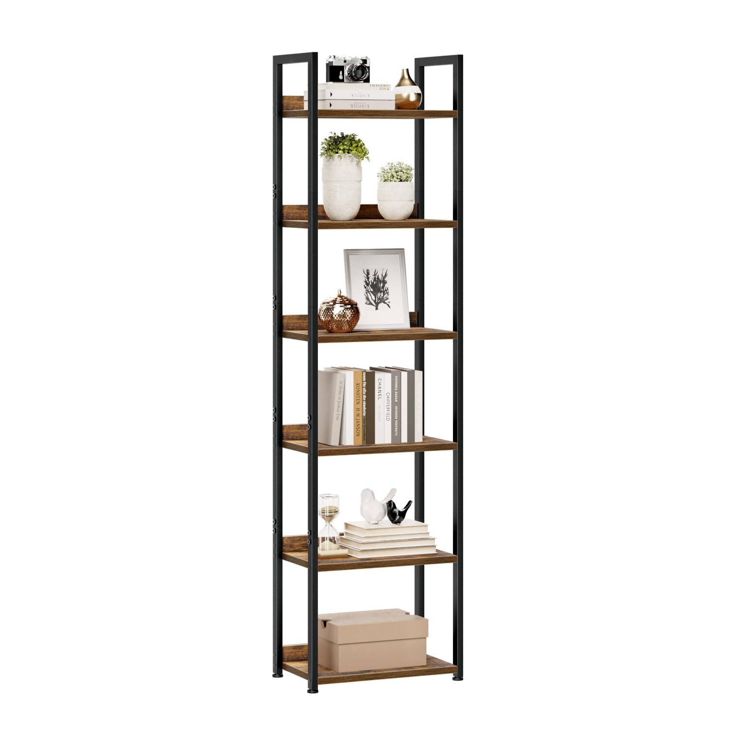 NUMENN Bookshelf, 5 Tier Bookshelves, Home Office Bookcase Shelf Storage Organizer, Free Standing Storage Shelving Unit for Bedroom, Living Room and Home Office, Vintage