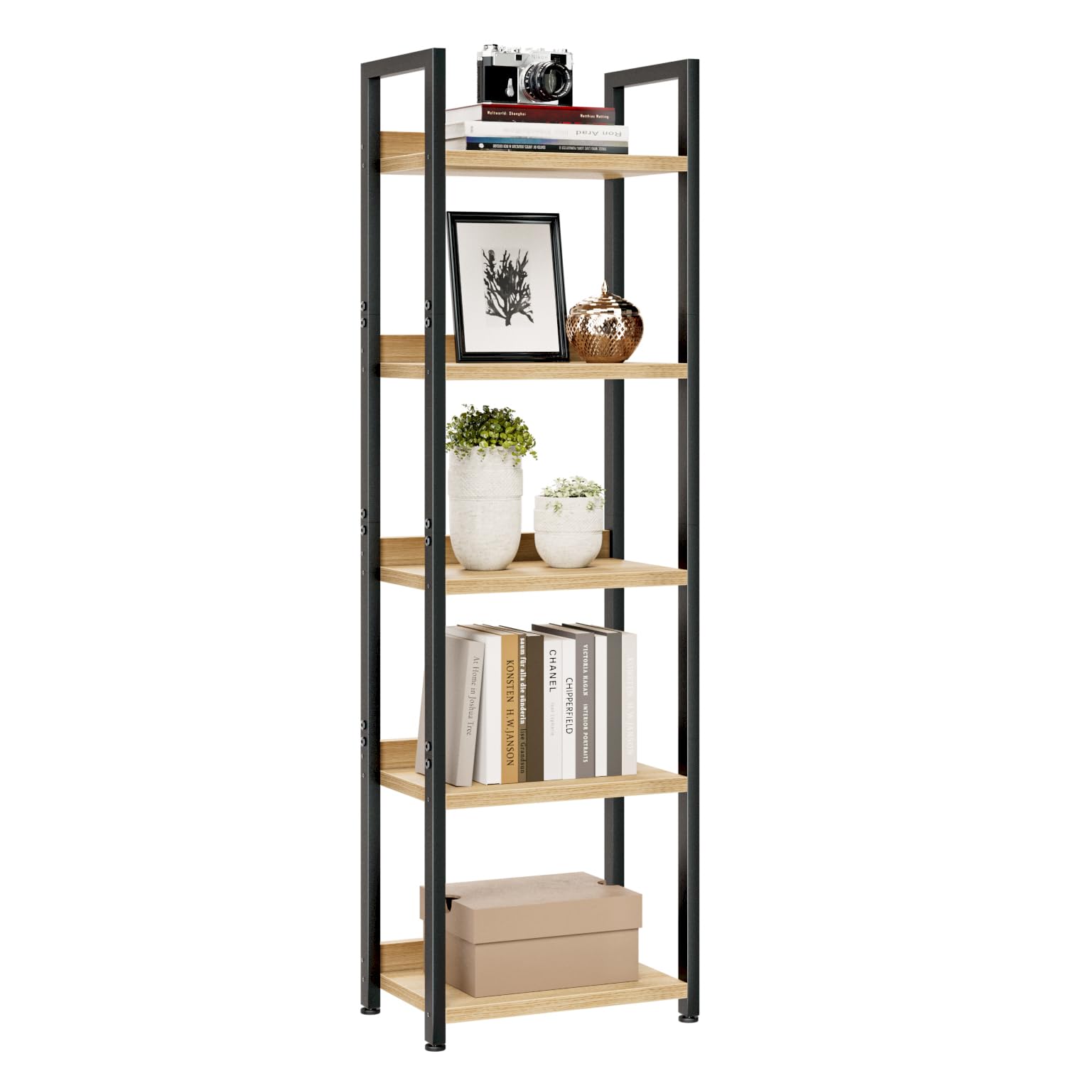 NUMENN Bookshelf, 5 Tier Bookshelves, Home Office Bookcase Shelf Storage Organizer, Free Standing Storage Shelving Unit for Bedroom, Living Room and Home Office, Vintage