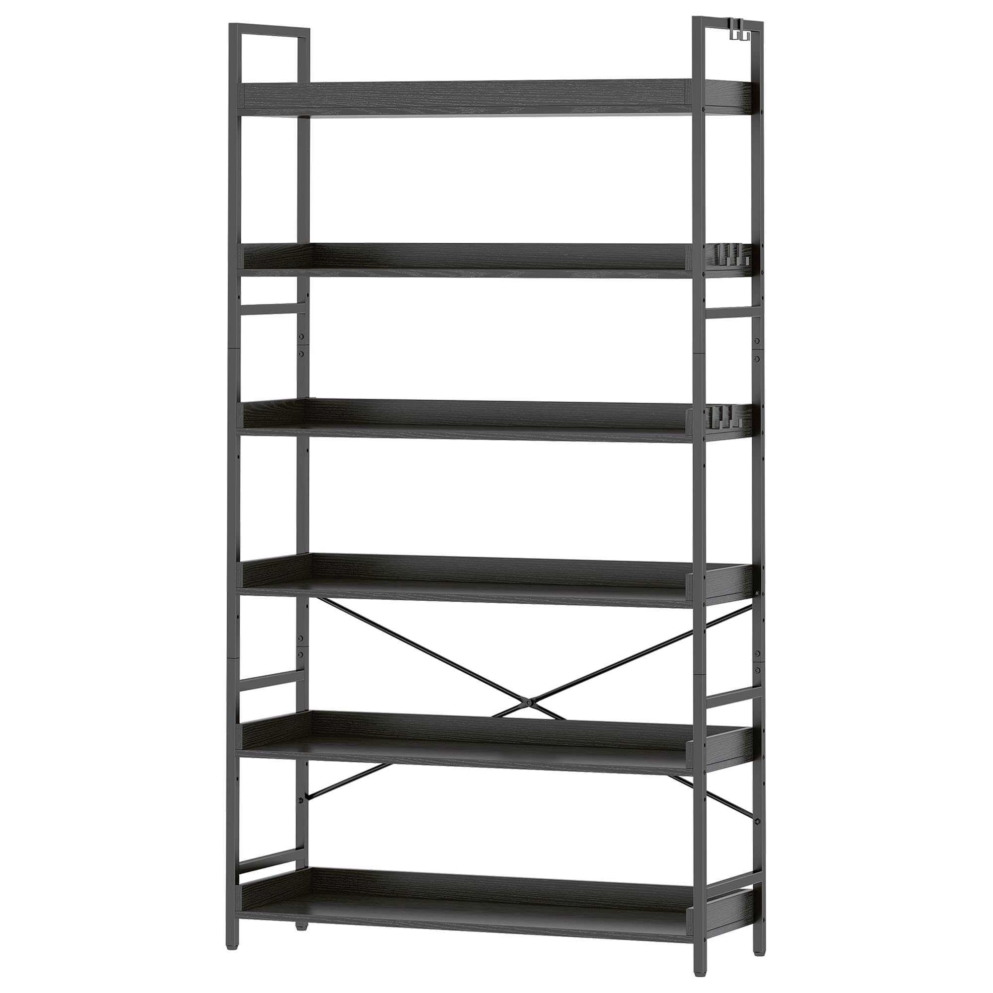 HCHQHS Adjustable 6 Tier Open Bookcase, Rustic Farmhouse Book Shelves, Industrial Wood and Black Metal Bookshelves, Mid Century Bookcase for Home Office Living Room Bedroom