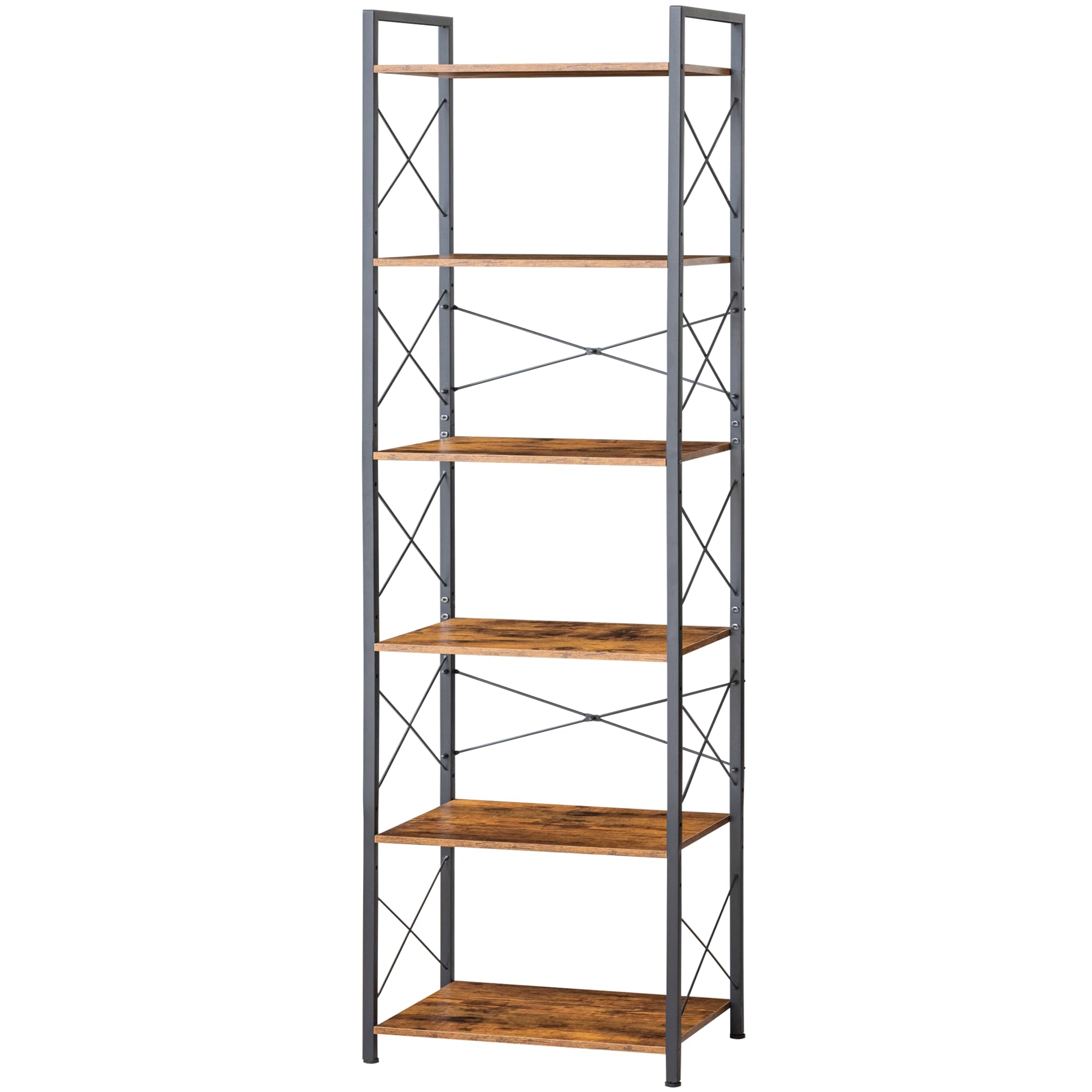 HCHQHS Bookshelf, 3-Tier Industrial Bookcase, Rustic Open Book Shelf, Wood and Metal Horizontal Bookshelves