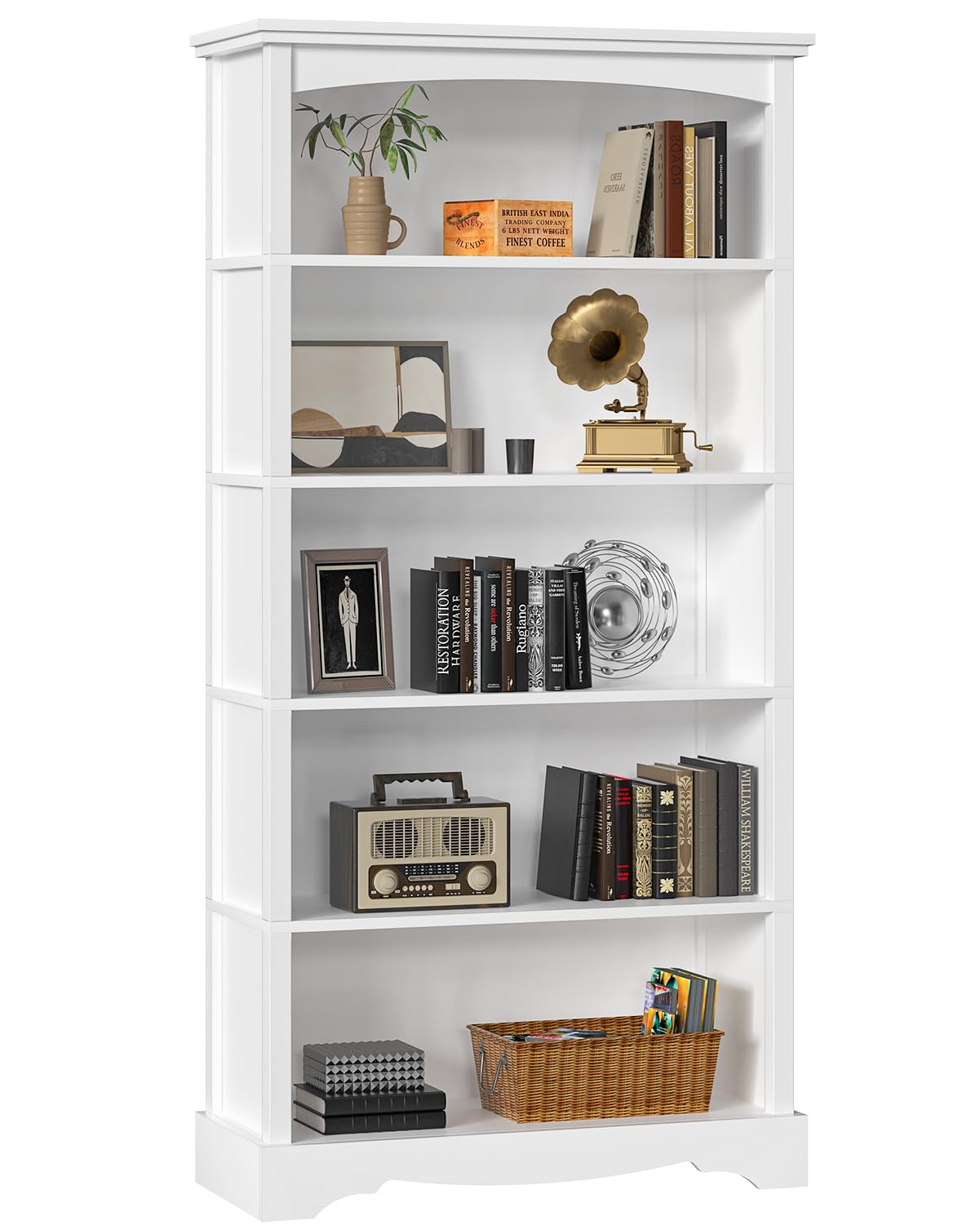TVU 5-Tier Wooden Bookshelf, 65 Inch Tall Bookshelf with Storage, Floor Standing Modern Style Display Bookcase for Living Room, Office, Study Room, Entryway, Brown