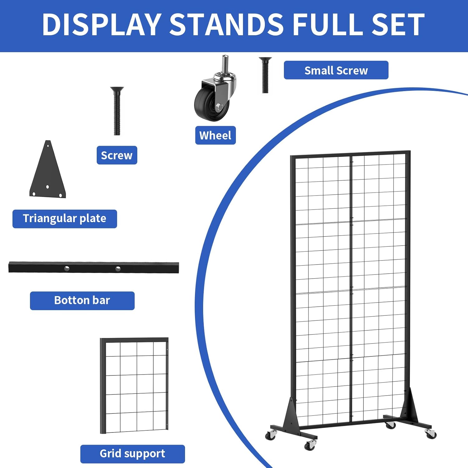 2'x5.5' Ft Gridwall Panel Display Stands Heavy Duty Floor Standing Retail Display Rack with Triangle Base for Retail Art Show With 10 Hooks