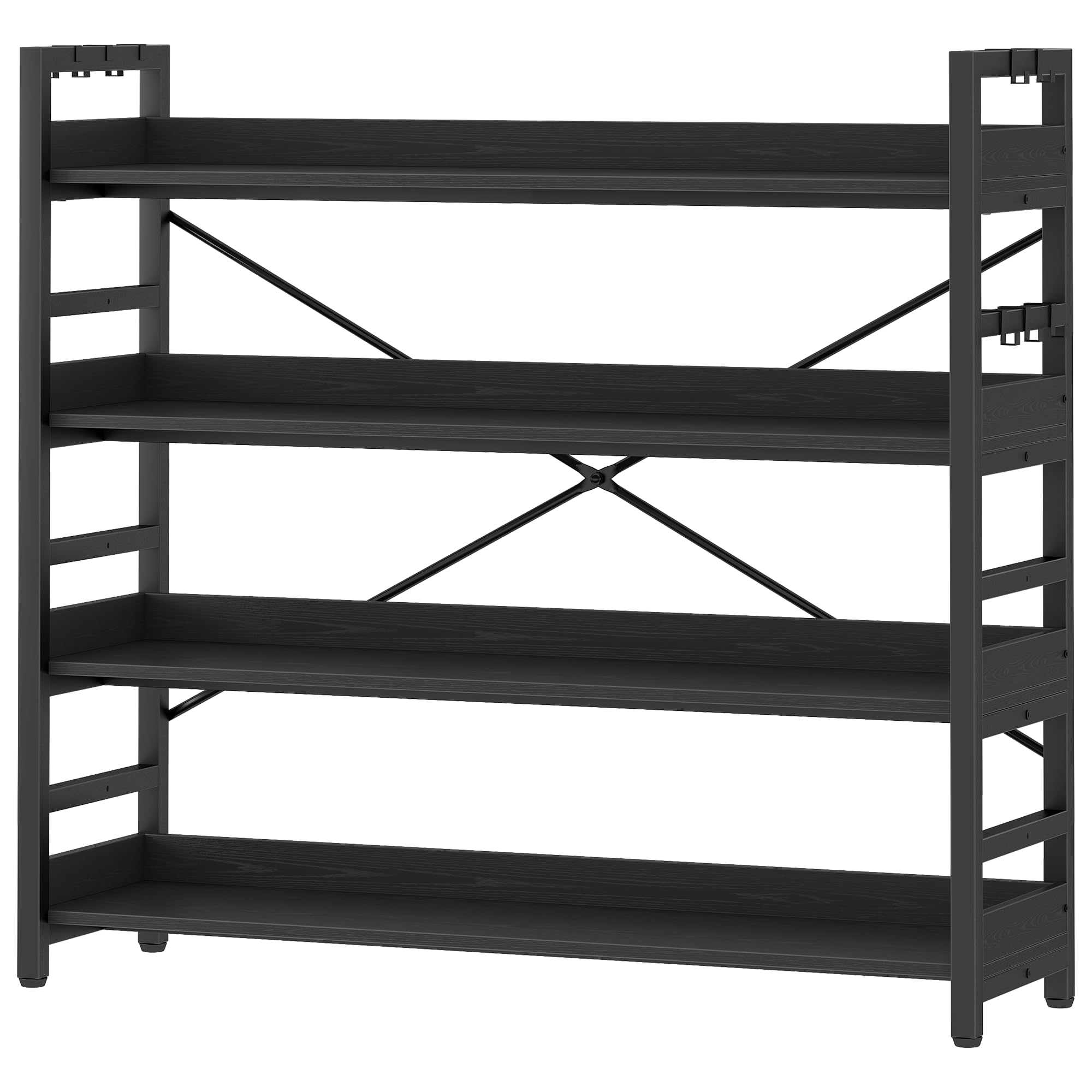 HCHQHS Adjustable 6 Tier Open Bookcase, Rustic Farmhouse Book Shelves, Industrial Wood and Black Metal Bookshelves, Mid Century Bookcase for Home Office Living Room Bedroom