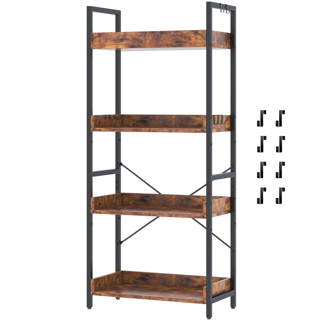 HCHQHS Adjustable 6 Tier Open Bookcase, Rustic Farmhouse Book Shelves, Industrial Wood and Black Metal Bookshelves, Mid Century Bookcase for Home Office Living Room Bedroom