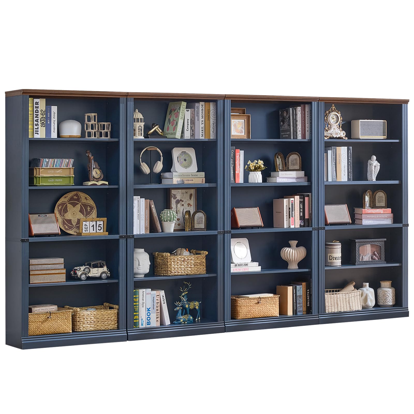 RWYHG 43" Walnut Tall Bookshelf,3-Tier Thick Wooden Book Shelf with Adjustable Shelves,Free Standing Farmhouse Bookcase with Open Display Storage,Floor Vintage Bookshelves for Living Room,Office