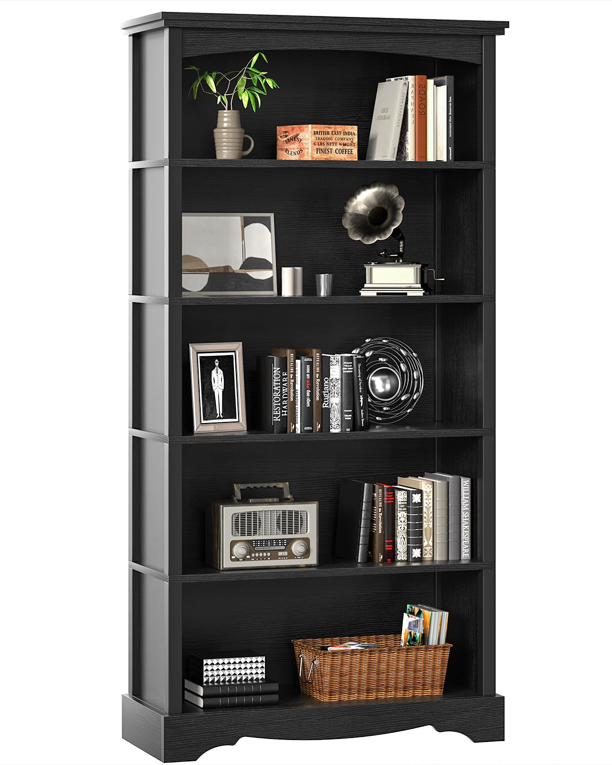 TVU 5-Tier Wooden Bookshelf, 65 Inch Tall Bookshelf with Storage, Floor Standing Modern Style Display Bookcase for Living Room, Office, Study Room, Entryway, Brown