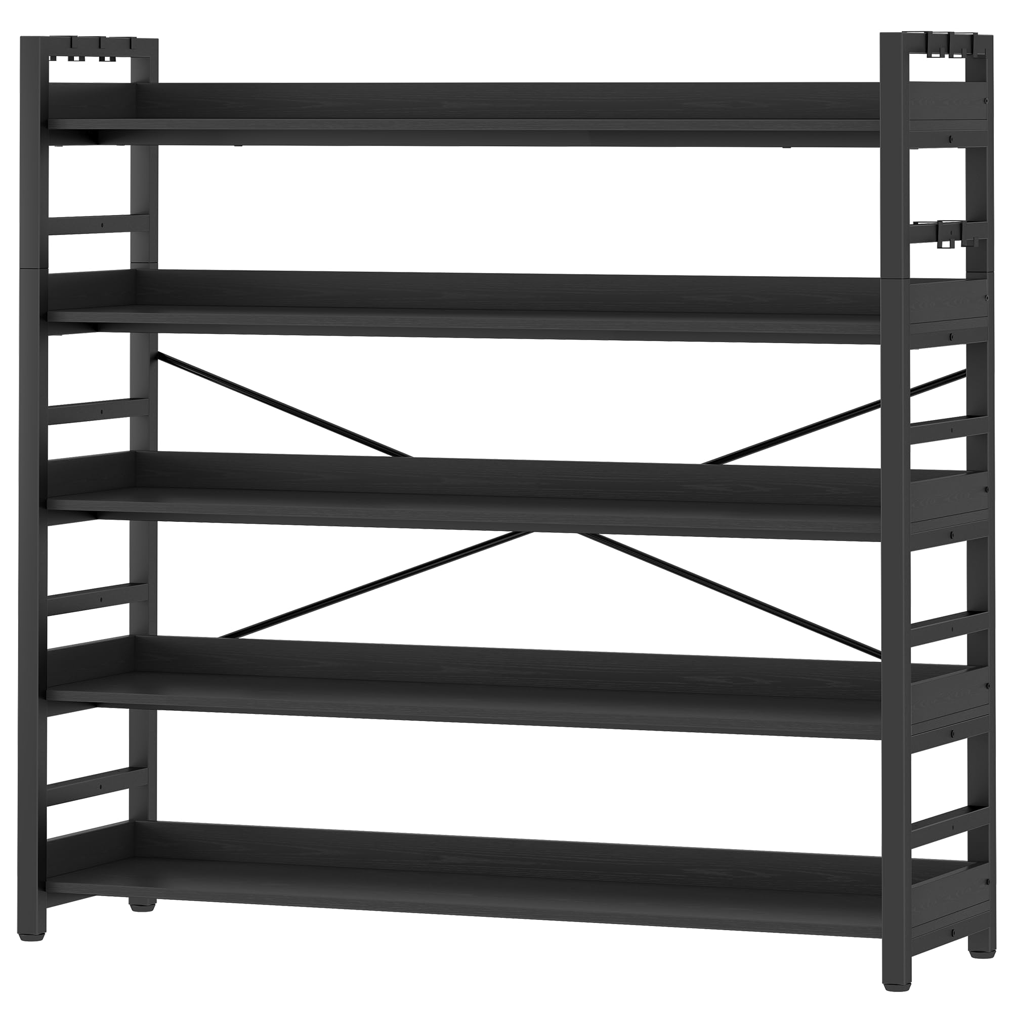 HCHQHS Adjustable 6 Tier Open Bookcase, Rustic Farmhouse Book Shelves, Industrial Wood and Black Metal Bookshelves, Mid Century Bookcase for Home Office Living Room Bedroom