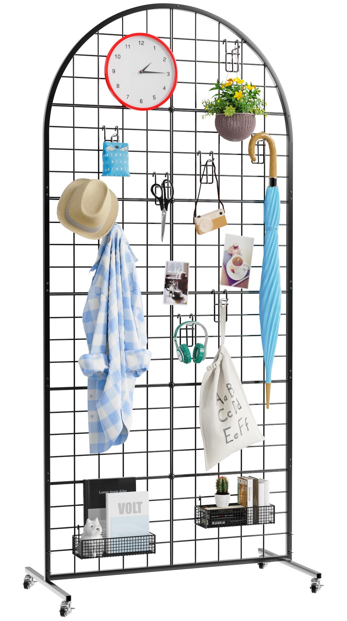 Asee'm Grid Wall Panels Display Stand 2' x 5.2' FT Black Movable Wire Grid Wall Display Rack Heavy Floorstanding Detachable Girdwall Panel with T-Base for Craft Show Rack, Retail Displays 1PCS