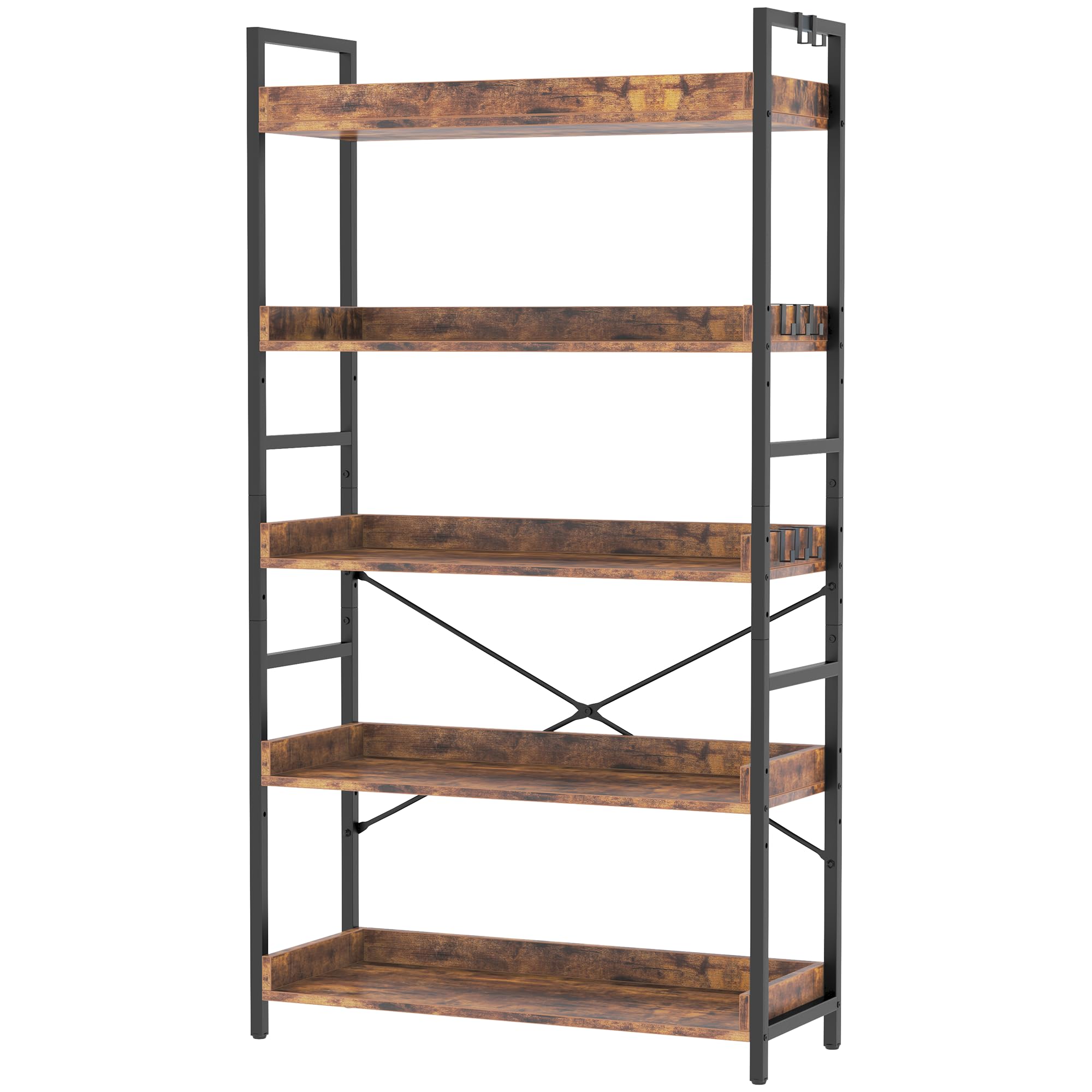 HCHQHS Adjustable 6 Tier Open Bookcase, Rustic Farmhouse Book Shelves, Industrial Wood and Black Metal Bookshelves, Mid Century Bookcase for Home Office Living Room Bedroom