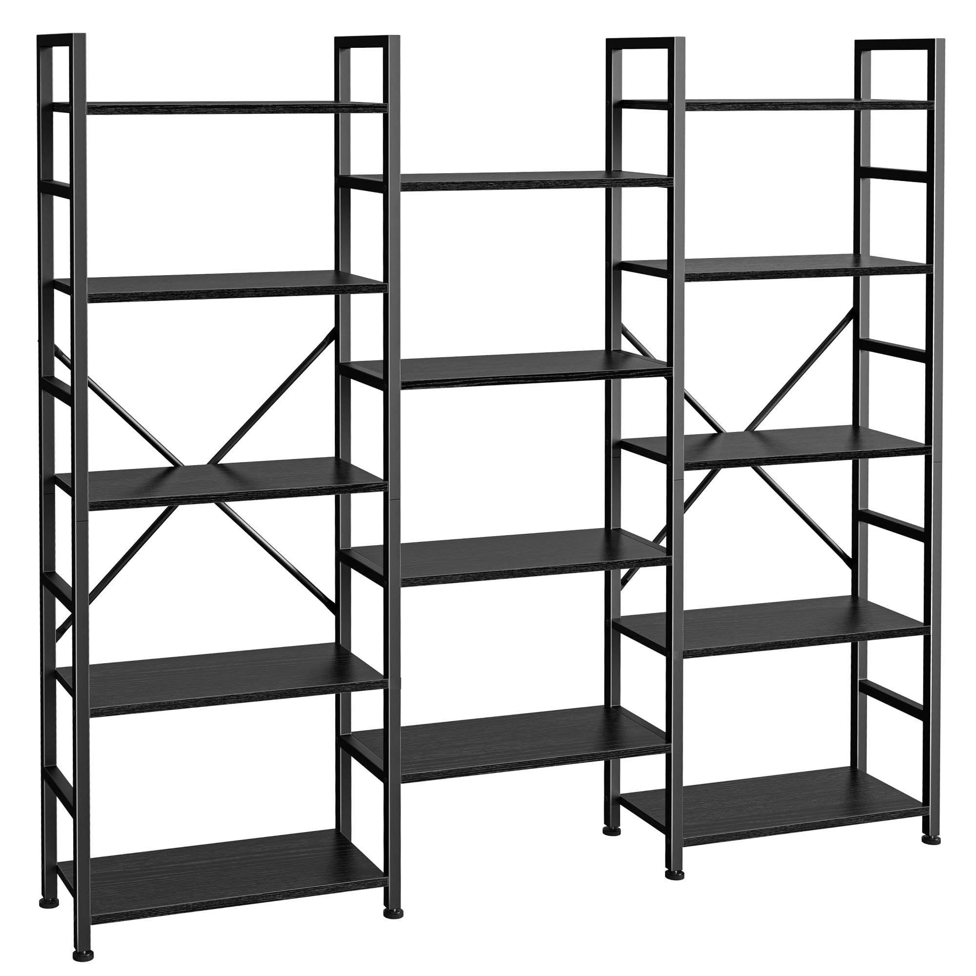 SUPERJARE Triple Bookshelf, Bookcase with 11 Open Display Shelves, Wide Book Shelf Book Case for Home & Office, 4 Tier, Brown
