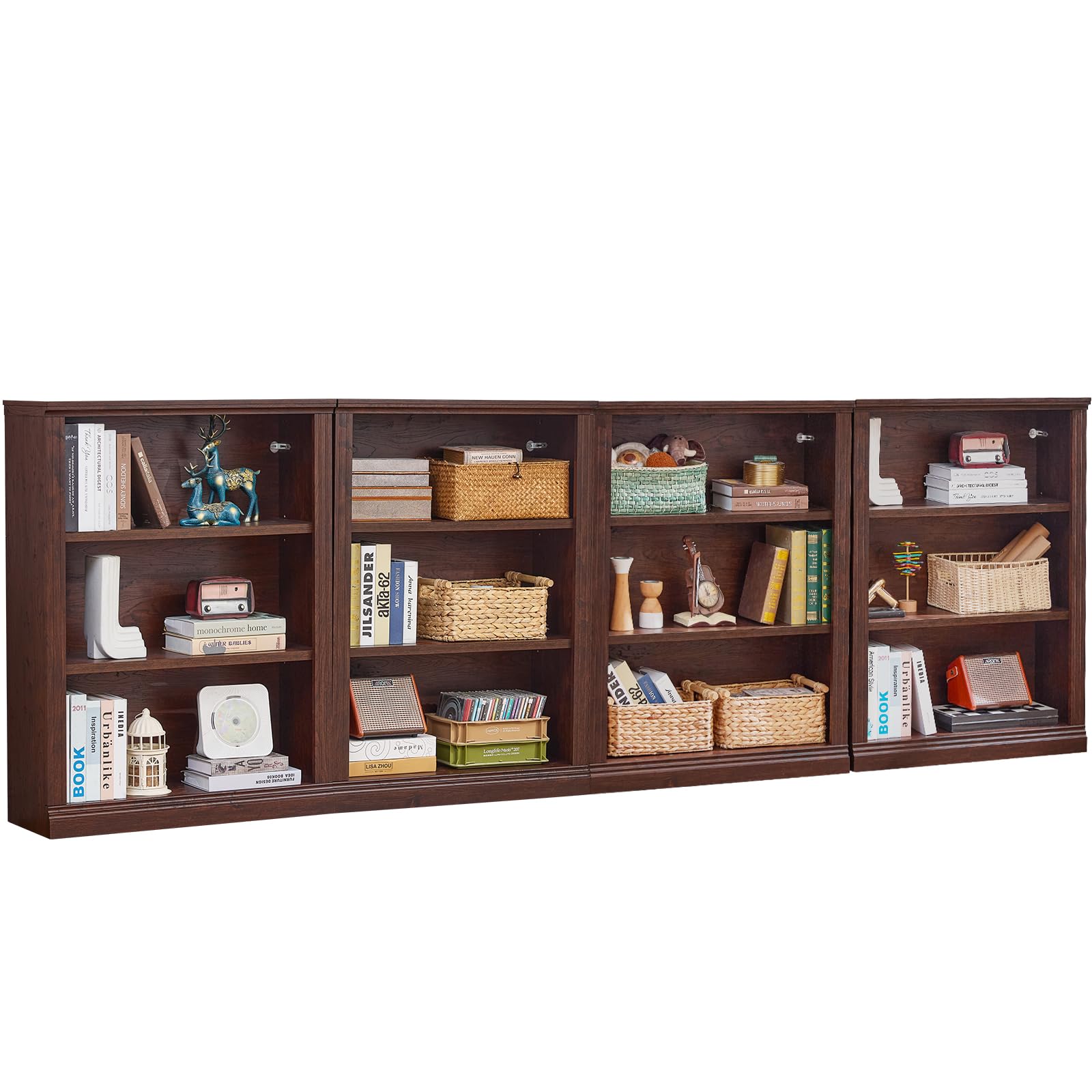 RWYHG 43" Walnut Tall Bookshelf,3-Tier Thick Wooden Book Shelf with Adjustable Shelves,Free Standing Farmhouse Bookcase with Open Display Storage,Floor Vintage Bookshelves for Living Room,Office