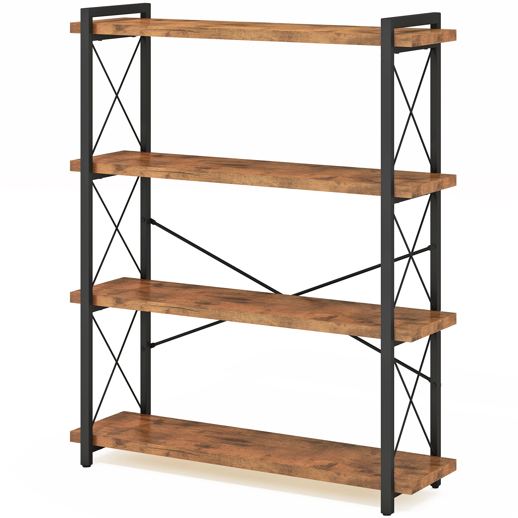 HCHQHS Bookshelf, 3-Tier Industrial Bookcase, Rustic Open Book Shelf, Wood and Metal Horizontal Bookshelves