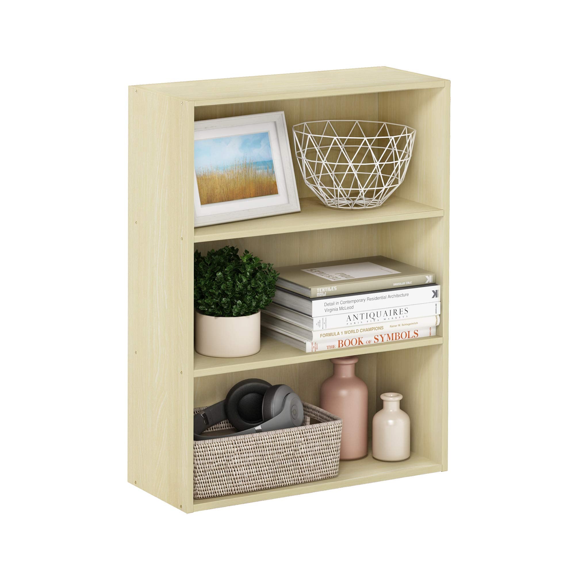 Furinno PASIR Book Shelf, 3-Tier Bookshelf, Storage Shelves Bookcase, 9.7 x 23.7 x 31.5, for Living Room, Bedroom, Home Office, Amber Pine