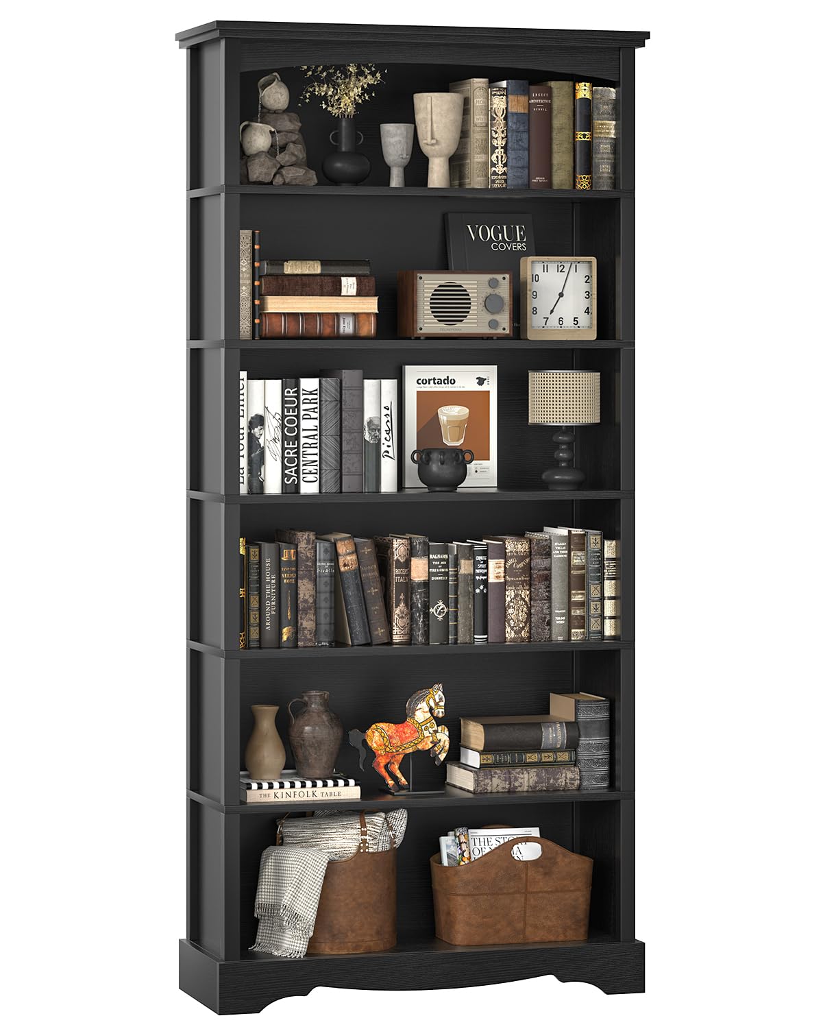 TVU 5-Tier Wooden Bookshelf, 65 Inch Tall Bookshelf with Storage, Floor Standing Modern Style Display Bookcase for Living Room, Office, Study Room, Entryway, Brown