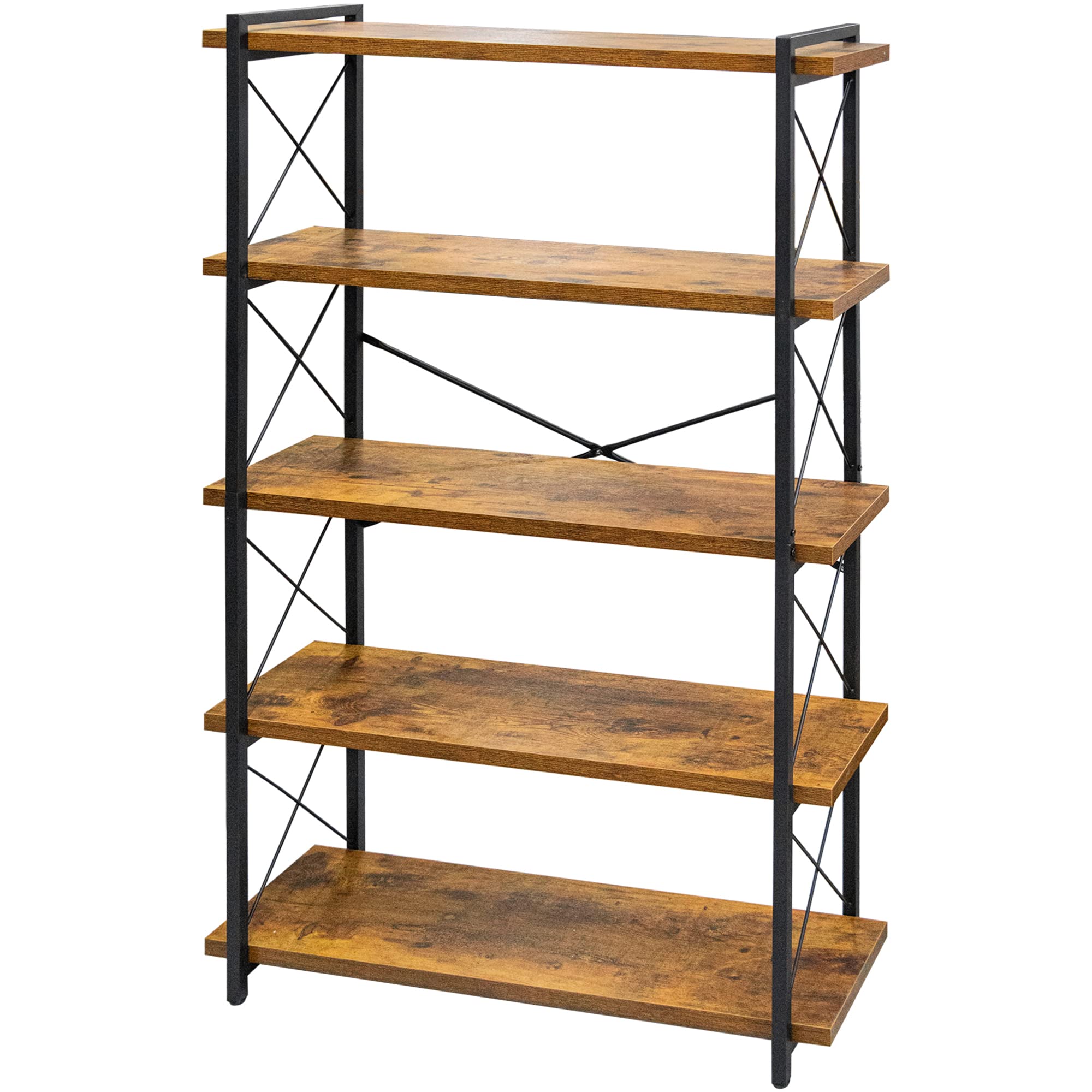 HCHQHS Bookshelf, 3-Tier Industrial Bookcase, Rustic Open Book Shelf, Wood and Metal Horizontal Bookshelves