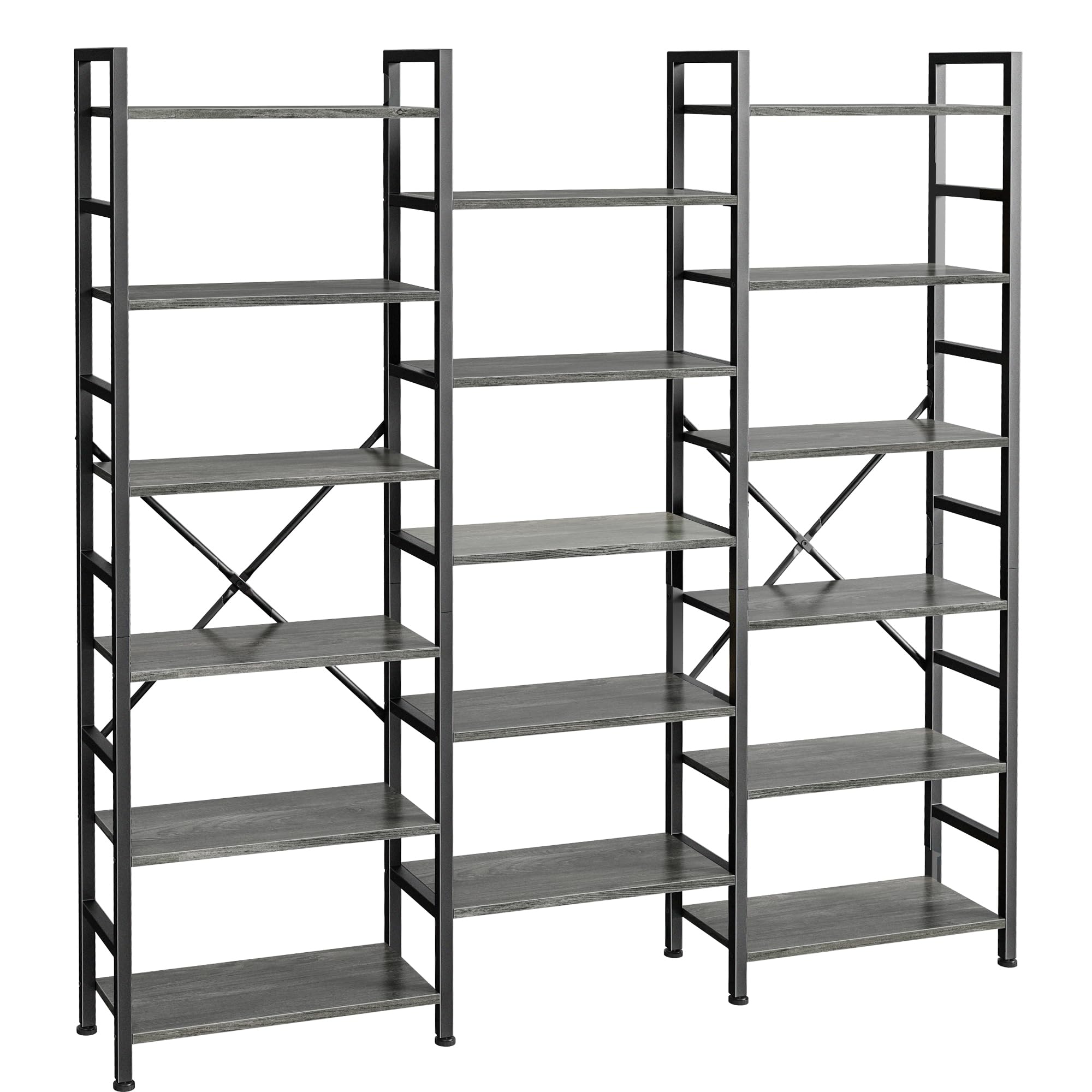 SUPERJARE Triple Bookshelf, Bookcase with 11 Open Display Shelves, Wide Book Shelf Book Case for Home & Office, 4 Tier, Brown