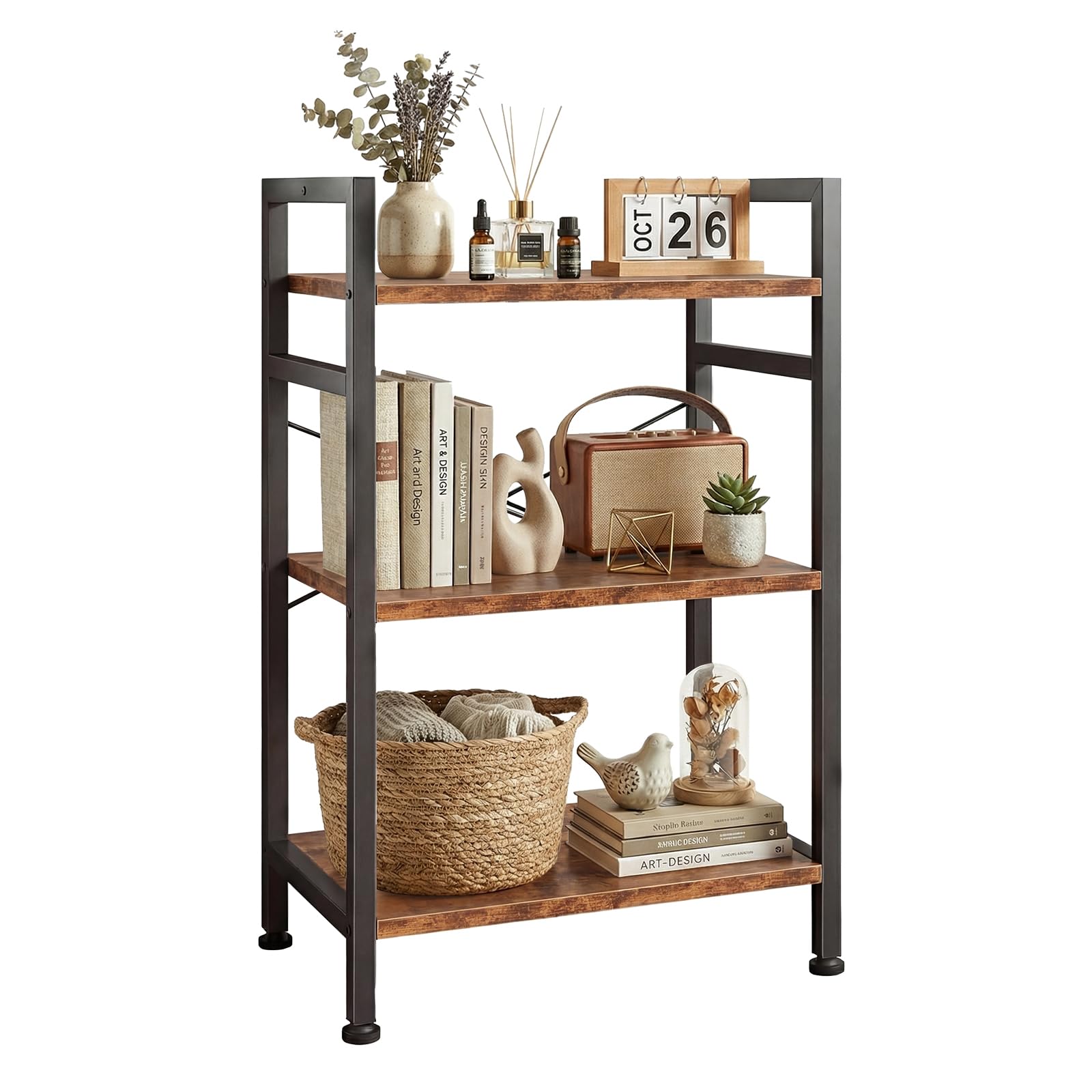 5 Tier Bookshelf, Free Standing Wooden Bookcase with Open Storage Shelves with Metal Frame, Sturdy Shelf Organization Display Rack for Living Room, Bedroom, Home Office, 62.2" Tall, Black