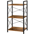 HCHQHS Bookshelf, 3-Tier Industrial Bookcase, Rustic Open Book Shelf, Wood and Metal Horizontal Bookshelves