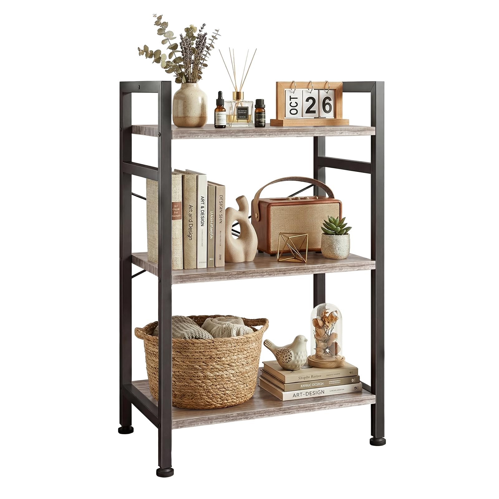 5 Tier Bookshelf, Free Standing Wooden Bookcase with Open Storage Shelves with Metal Frame, Sturdy Shelf Organization Display Rack for Living Room, Bedroom, Home Office, 62.2" Tall, Black
