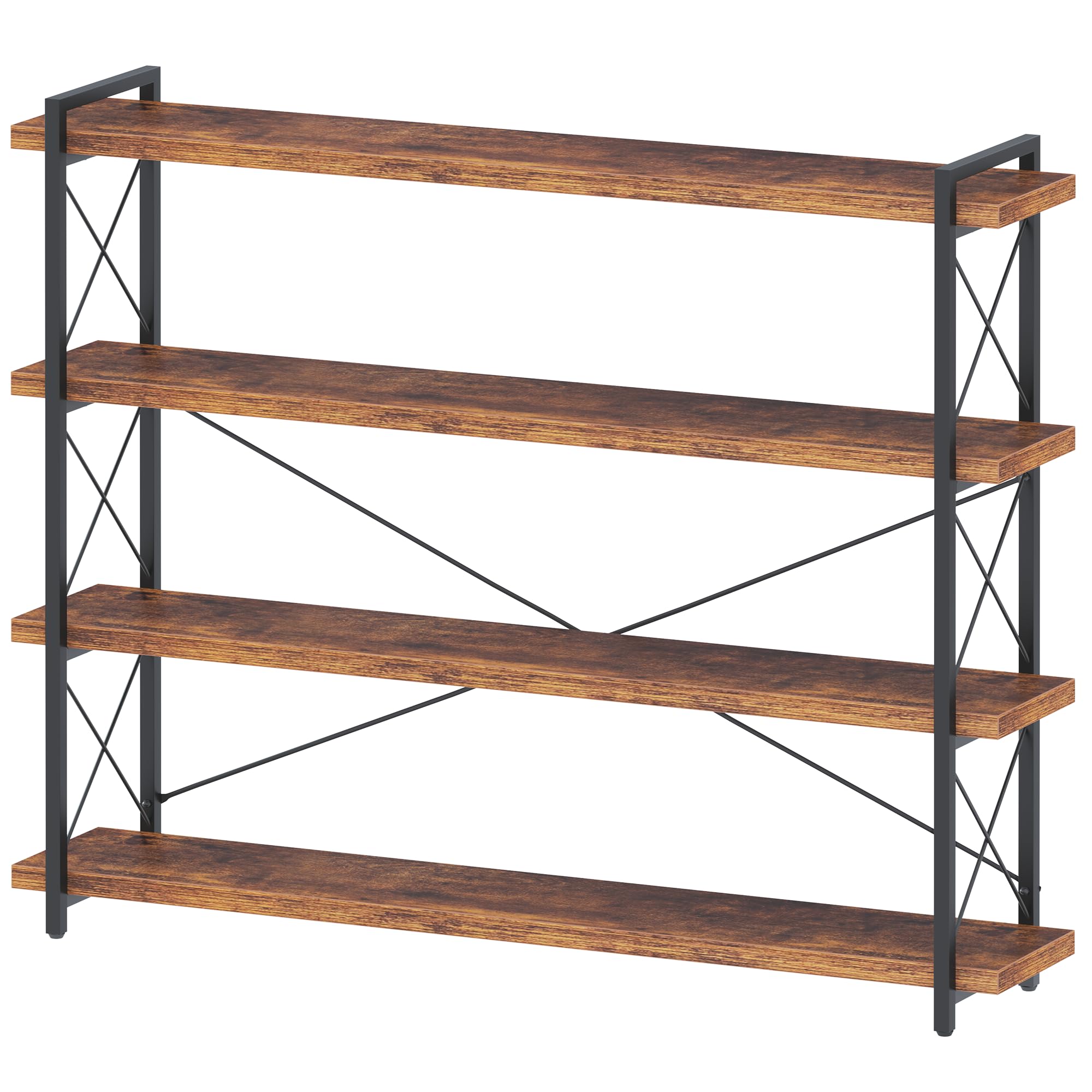 HCHQHS Bookshelf, 3-Tier Industrial Bookcase, Rustic Open Book Shelf, Wood and Metal Horizontal Bookshelves