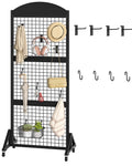 CHOEZON Grid Wall Panel 5.7’ x 2’ FT Grid Display Rack, Movable Gridwall Display Stand with Wheels,Floorstanding Wire Grid Rack with 4 S-Shaped Hooks and 4 Garment Hooks Rustic Brown and Black TCJ17BF