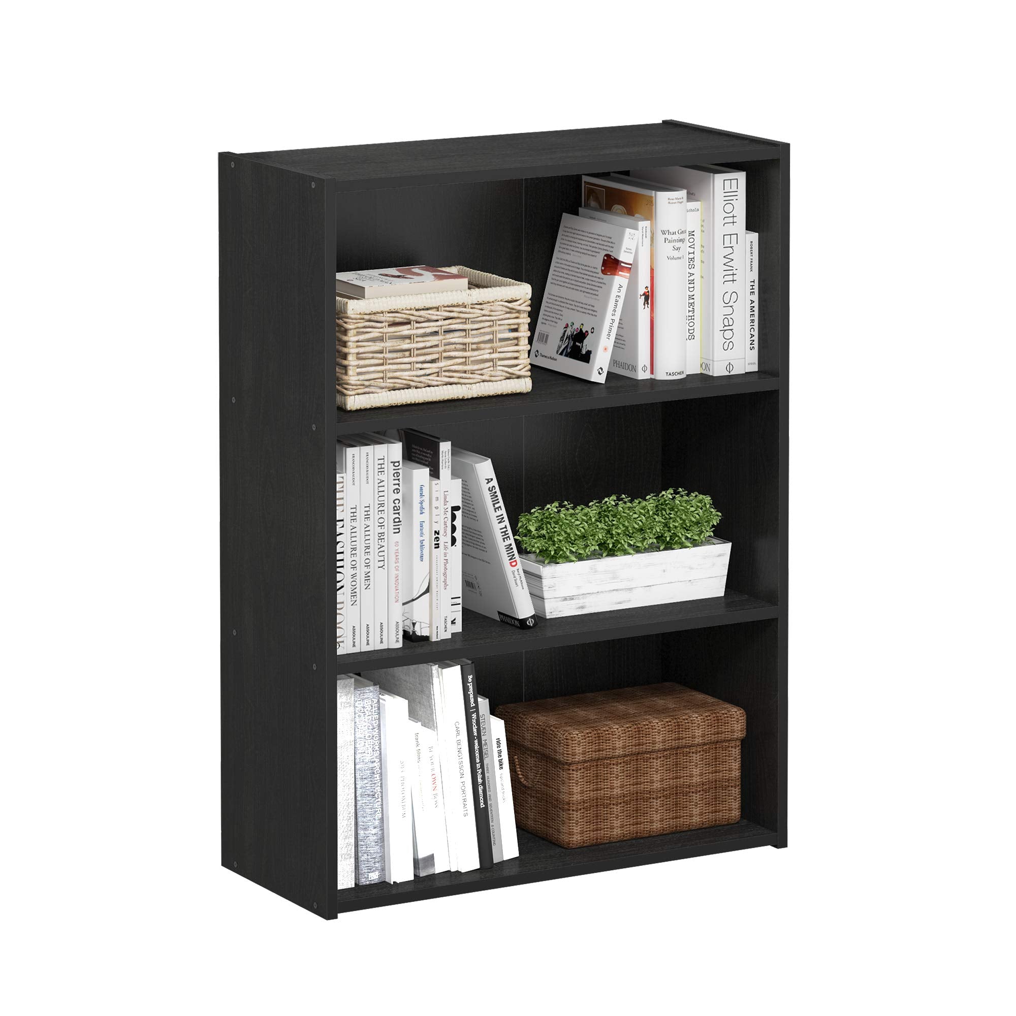 Furinno PASIR Book Shelf, 3-Tier Bookshelf, Storage Shelves Bookcase, 9.7 x 23.7 x 31.5, for Living Room, Bedroom, Home Office, Amber Pine