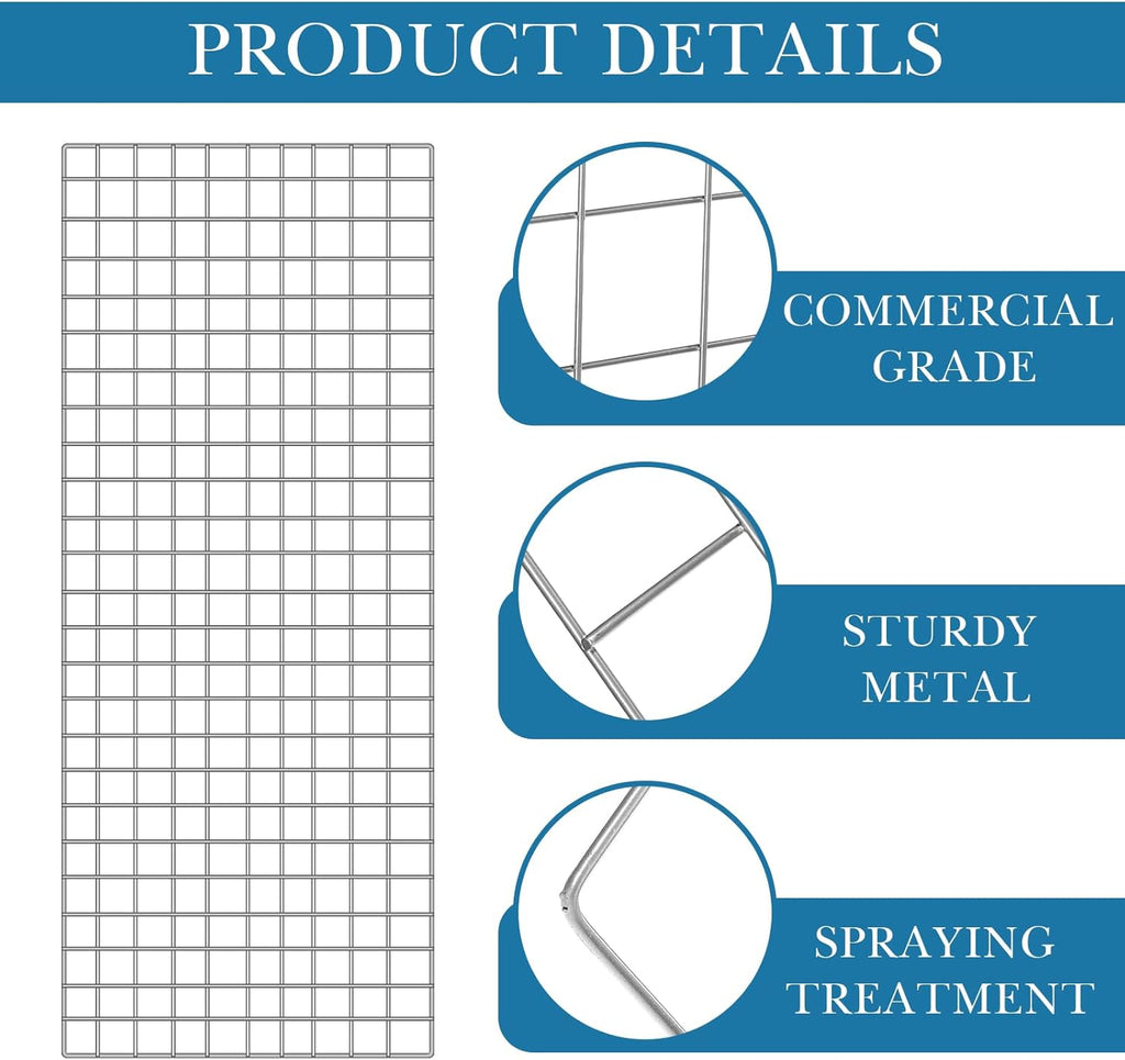Hicarer 6 Pcs Commercial Grade Gridwall Panels for Display, Heavy Duty Wire Grid Wall Display Rack Metal Wall Mount Grid with 60 White Hooks for Retail Display Home Storage Vendor Events(2 x 5 ft)