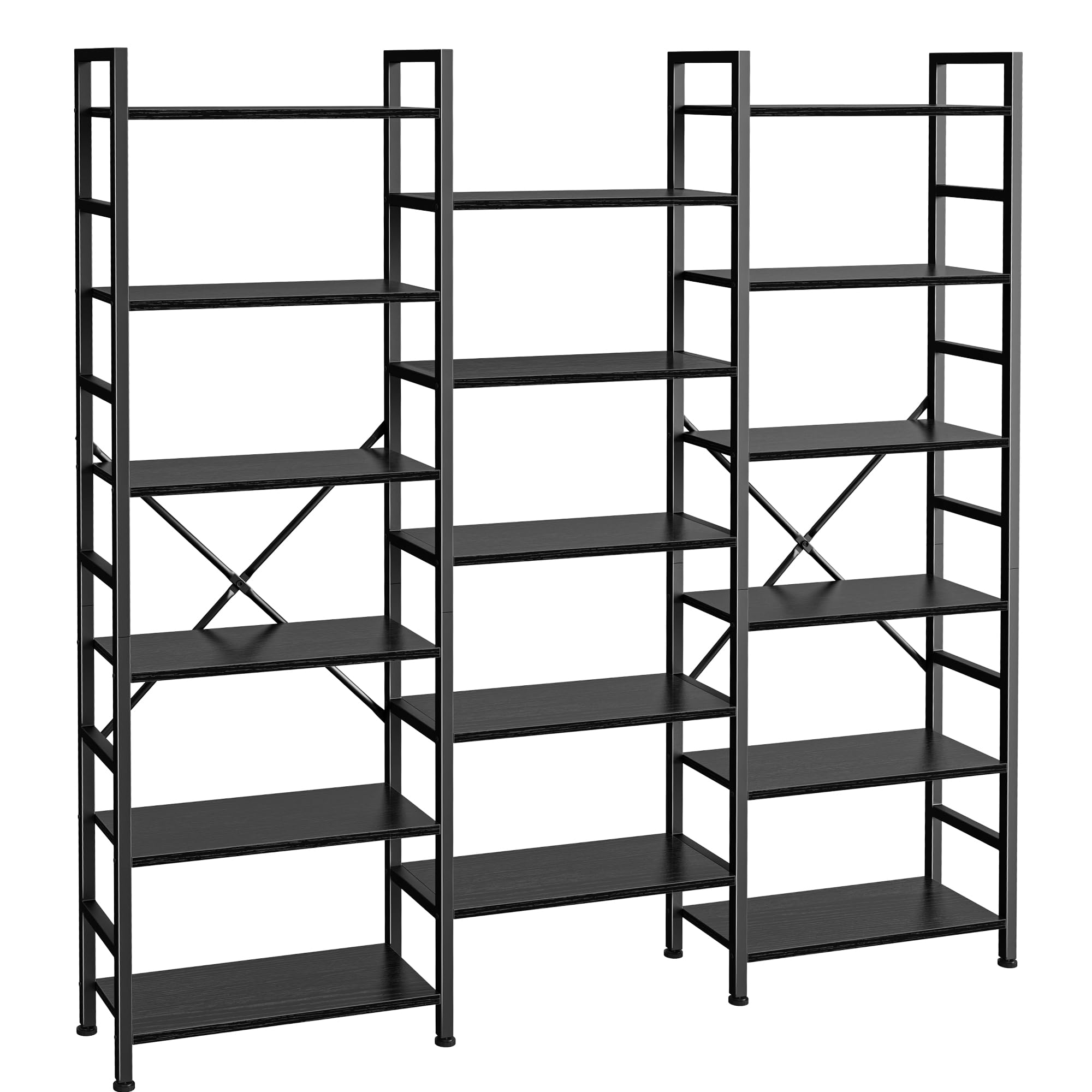 SUPERJARE Triple Bookshelf, Bookcase with 11 Open Display Shelves, Wide Book Shelf Book Case for Home & Office, 4 Tier, Brown