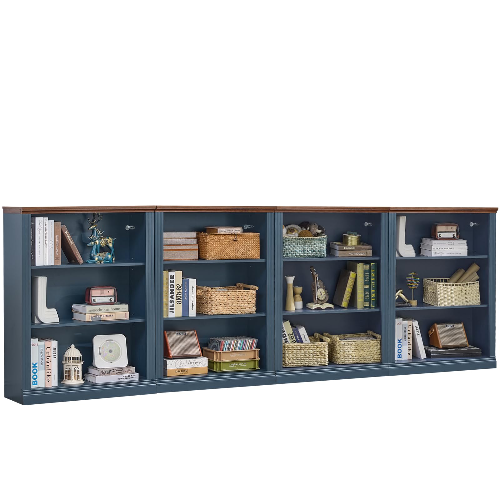 RWYHG 43" Walnut Tall Bookshelf,3-Tier Thick Wooden Book Shelf with Adjustable Shelves,Free Standing Farmhouse Bookcase with Open Display Storage,Floor Vintage Bookshelves for Living Room,Office