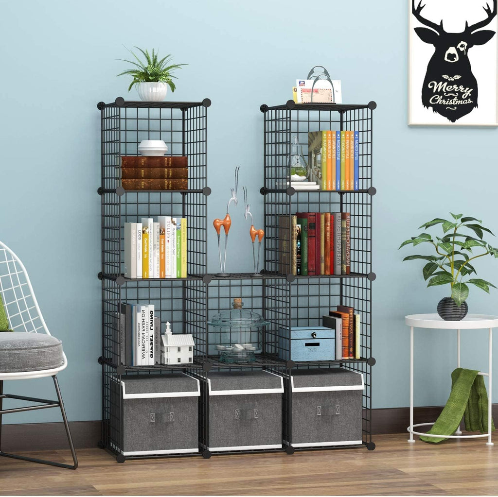 C&AHOME Wire Cube Storage, 12-Cube Storage Organizer Metal, C Grids Storage Bins Shelving, Modular Bookshelf Shelf, Closet Cabinet Ideal for Bedroom, Office 36.6”L x 12.4”W 48.4”H Black