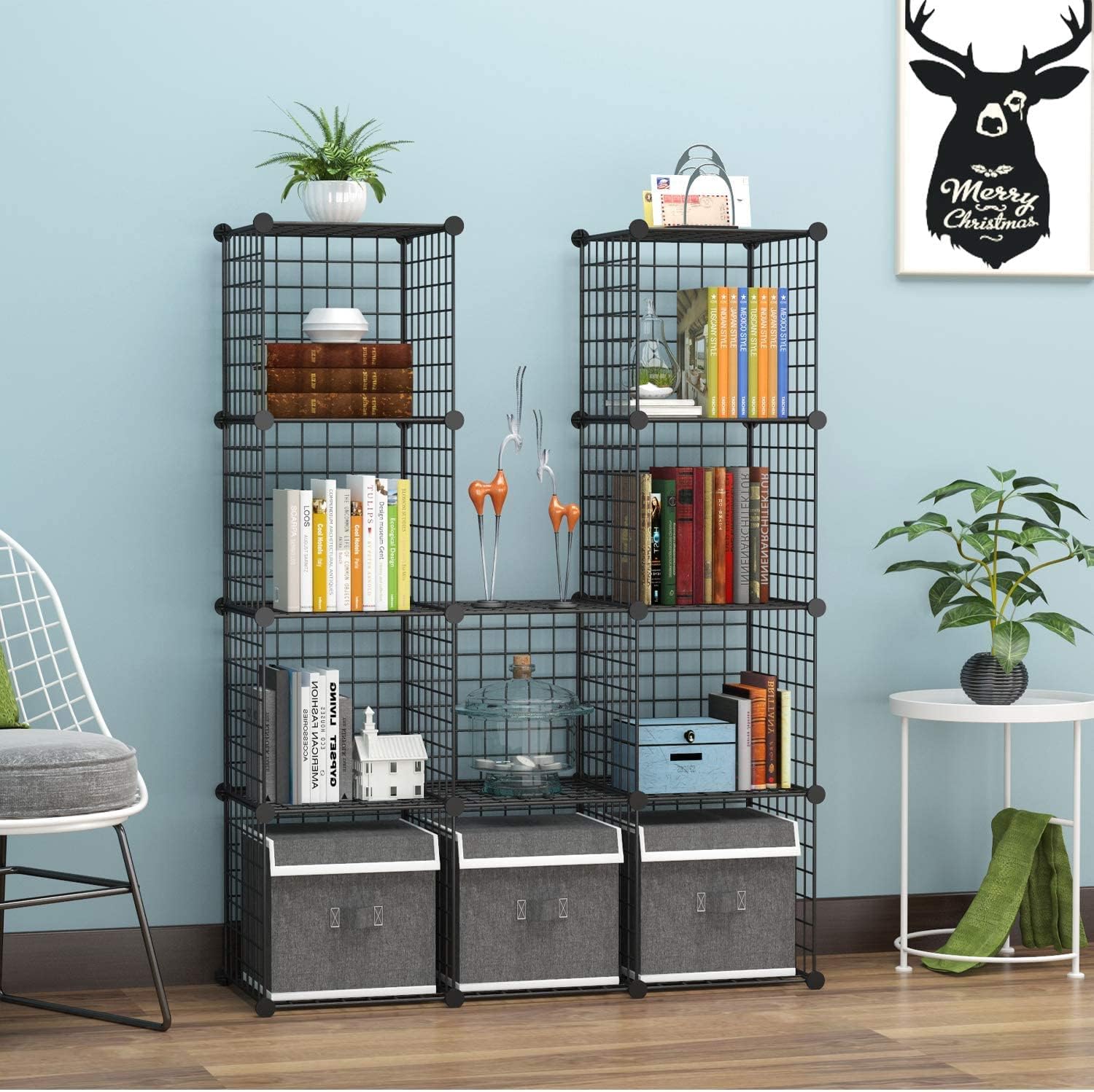 C&AHOME Wire Cube Storage, 12-Cube Storage Organizer Metal, C Grids Storage Bins Shelving, Modular Bookshelf Shelf, Closet Cabinet Ideal for Bedroom, Office 36.6”L x 12.4”W 48.4”H Black