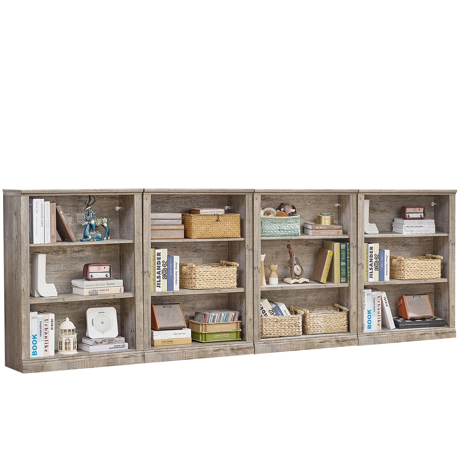 RWYHG 43" Walnut Tall Bookshelf,3-Tier Thick Wooden Book Shelf with Adjustable Shelves,Free Standing Farmhouse Bookcase with Open Display Storage,Floor Vintage Bookshelves for Living Room,Office