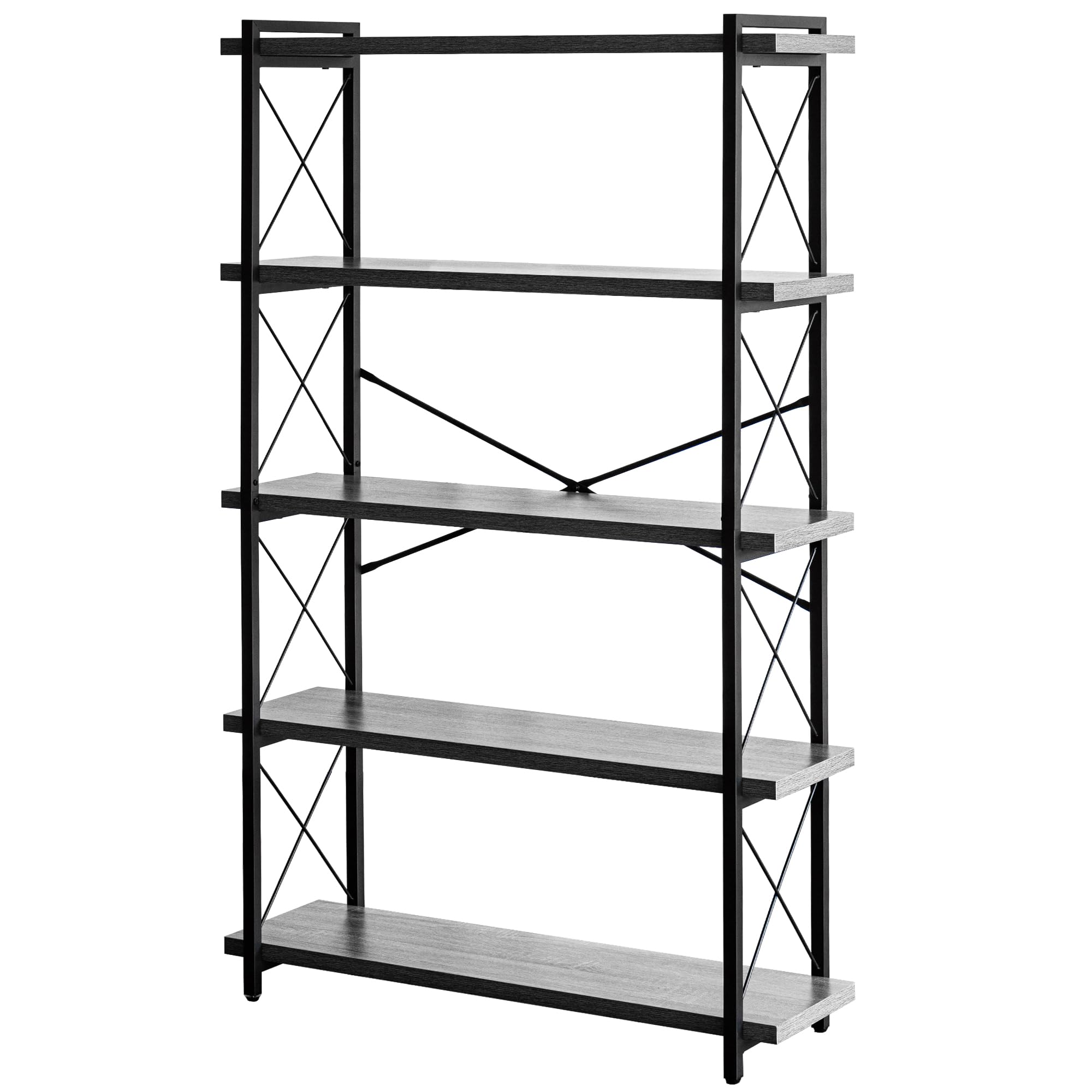 HCHQHS Bookshelf, 3-Tier Industrial Bookcase, Rustic Open Book Shelf, Wood and Metal Horizontal Bookshelves