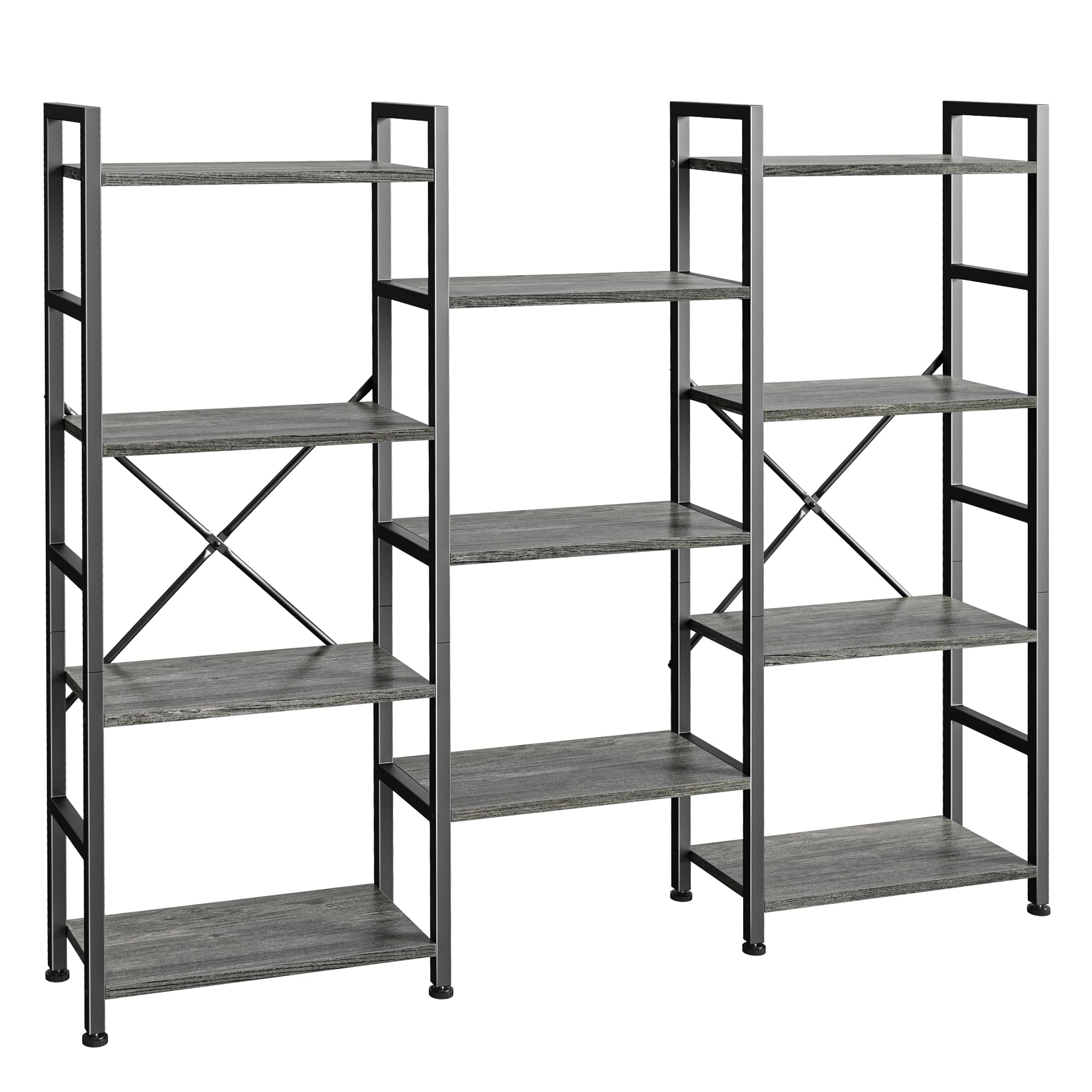 SUPERJARE Triple Bookshelf, Bookcase with 11 Open Display Shelves, Wide Book Shelf Book Case for Home & Office, 4 Tier, Brown