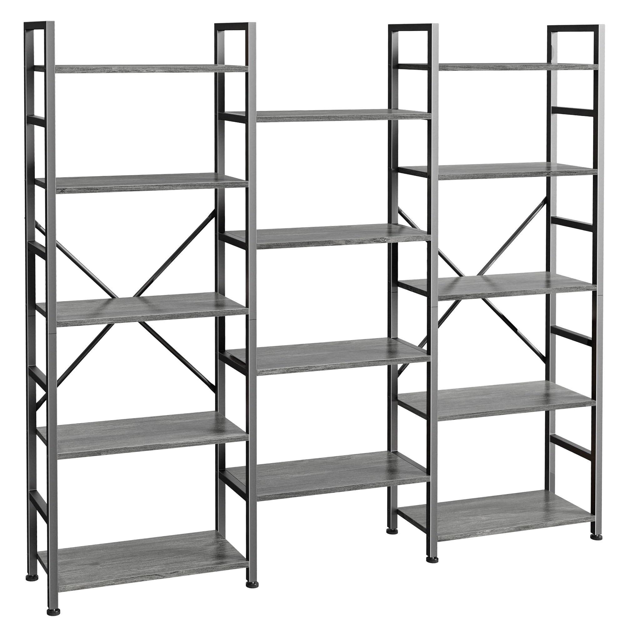 SUPERJARE Triple Bookshelf, Bookcase with 11 Open Display Shelves, Wide Book Shelf Book Case for Home & Office, 4 Tier, Brown